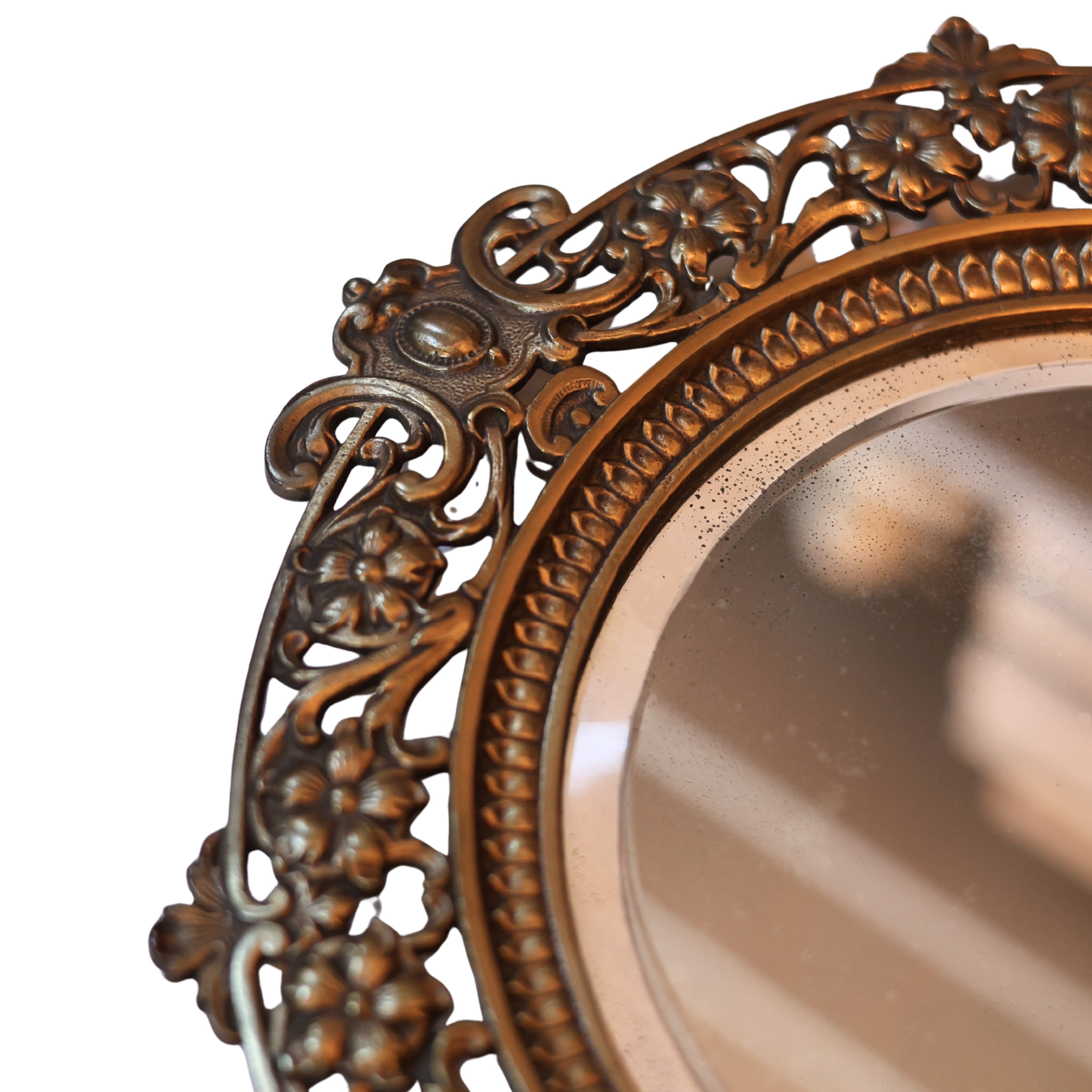 Ornate Brass Mirror with Twin Candleholders