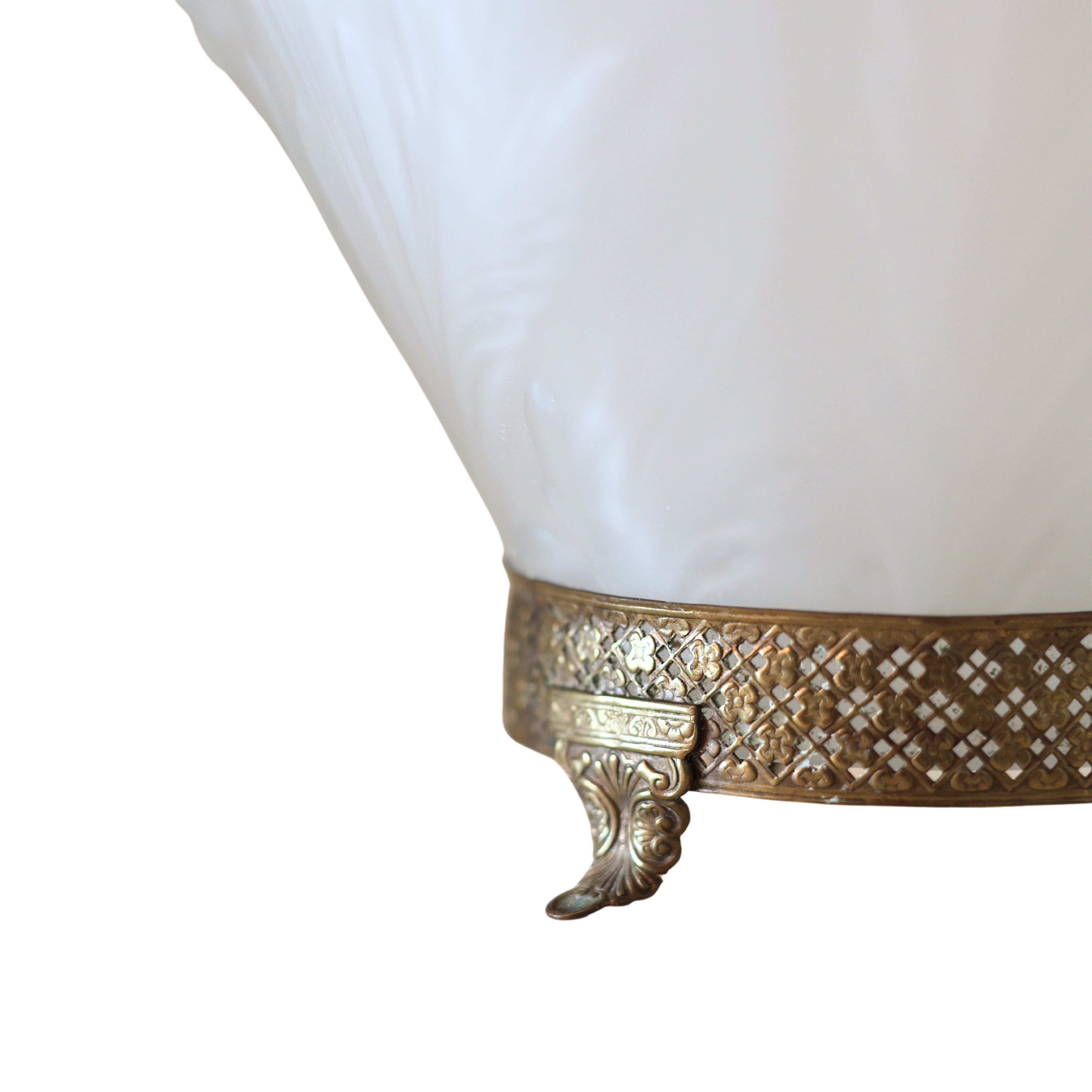 Tiffin Satin Glass Poppy Vase with Brass Pierced Mounts