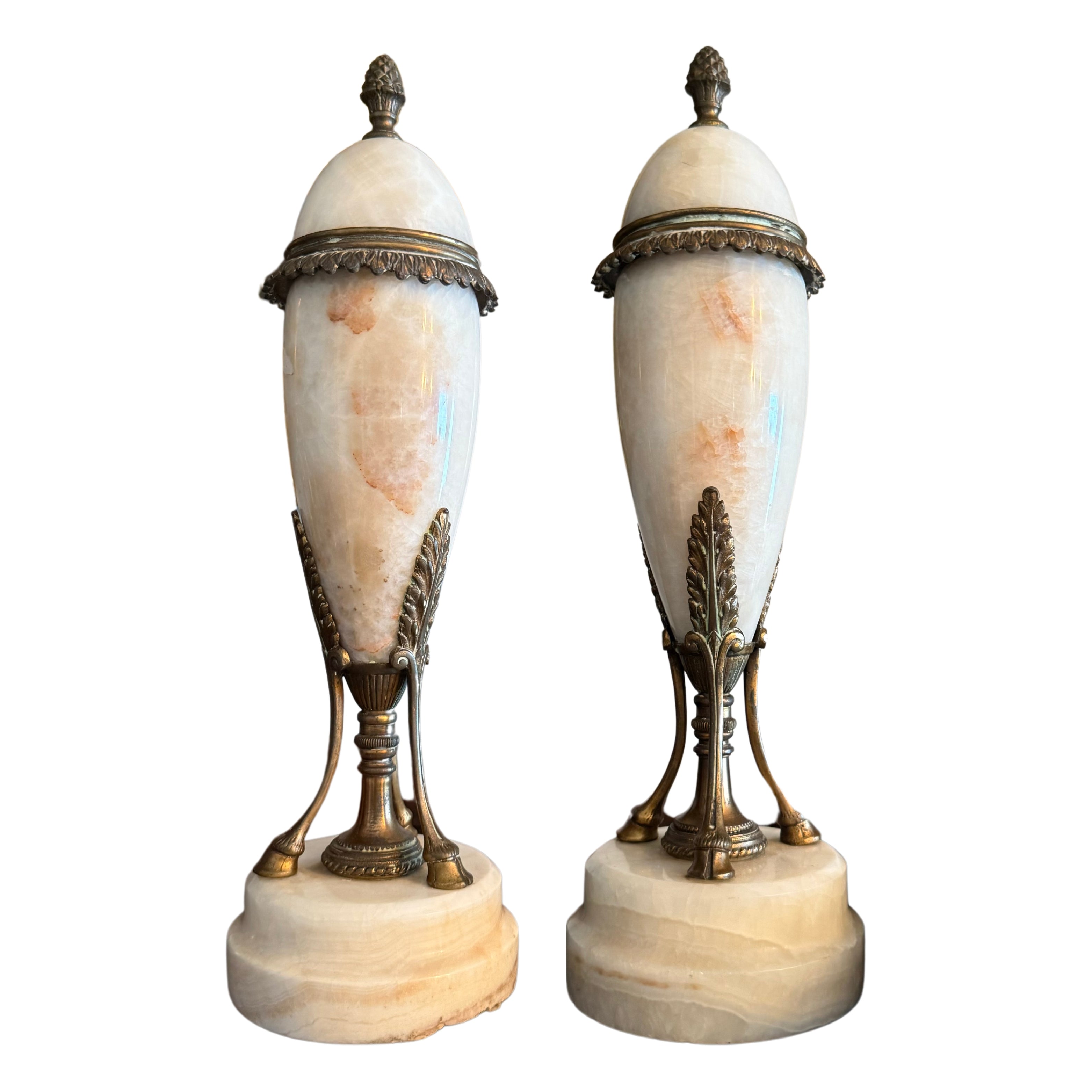 Footed Marble Mantle Urns