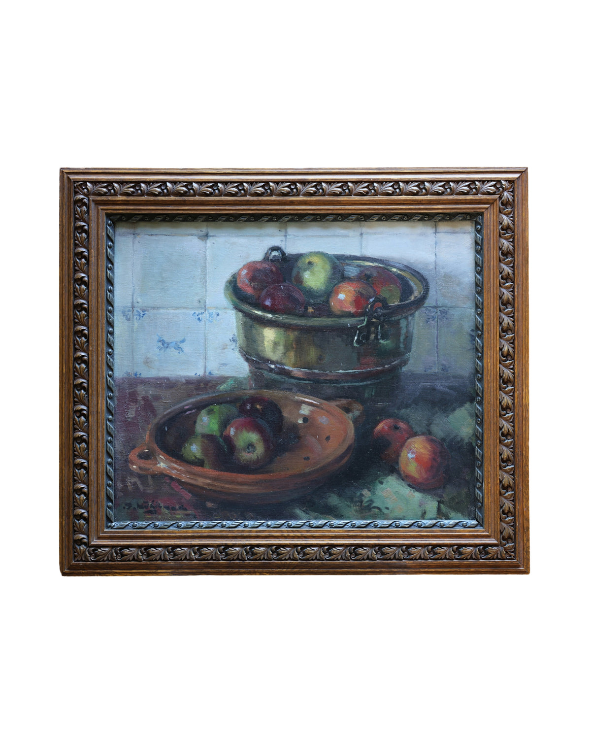 Provincial Delft Tile Still Life with Apples, Oil Painting-2