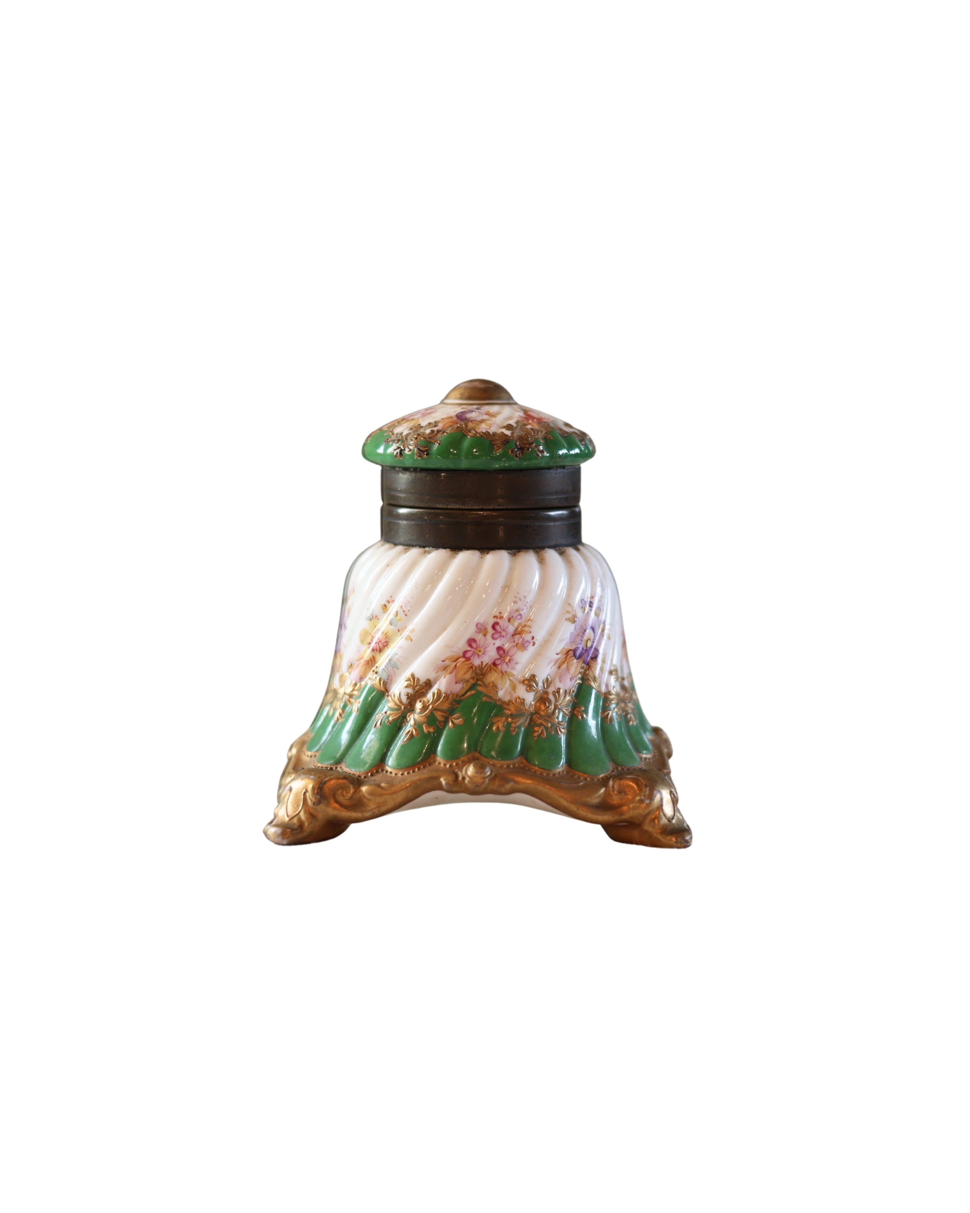 Hand-Painted Dresden Porcelain Inkwell-1