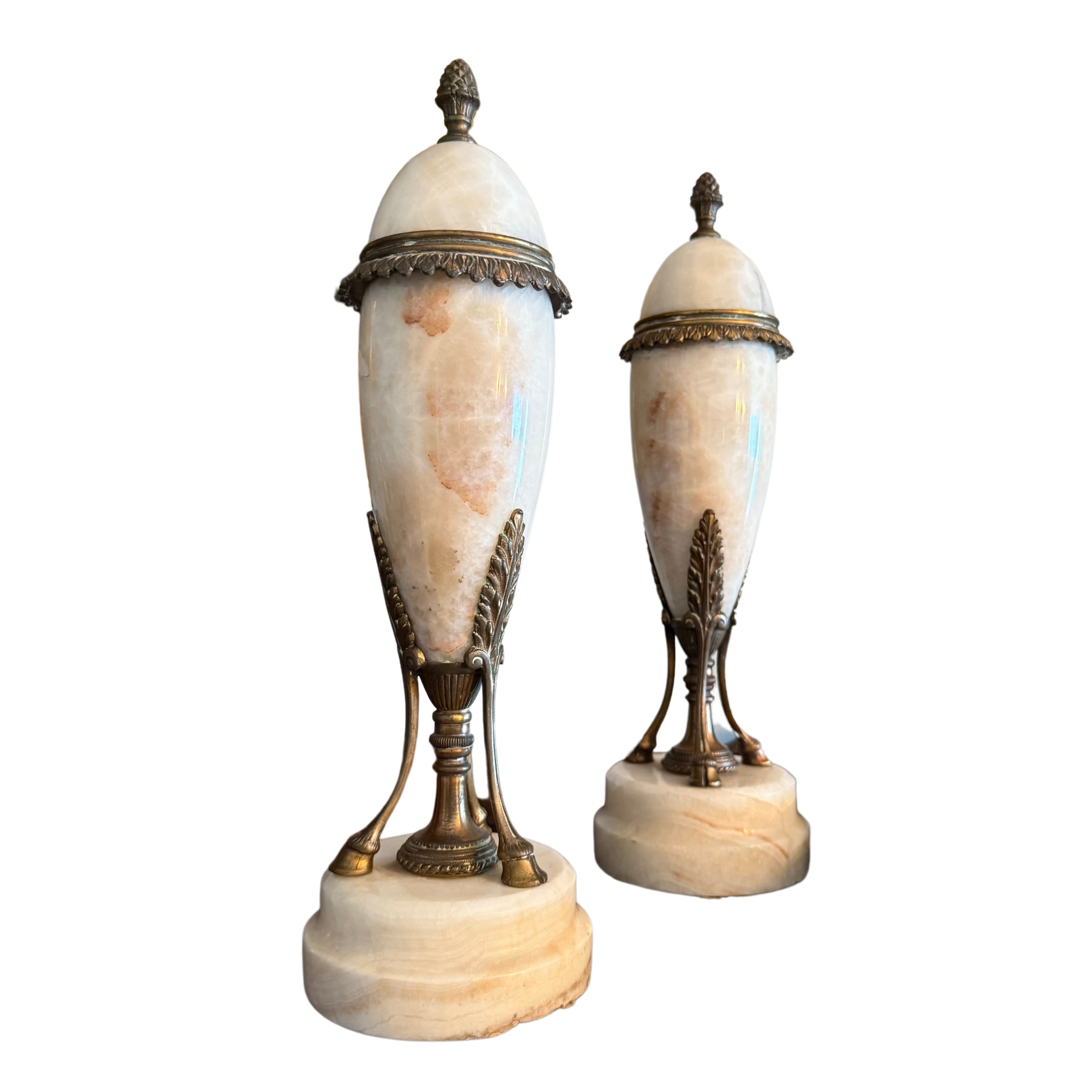 Footed Marble Mantle Urns