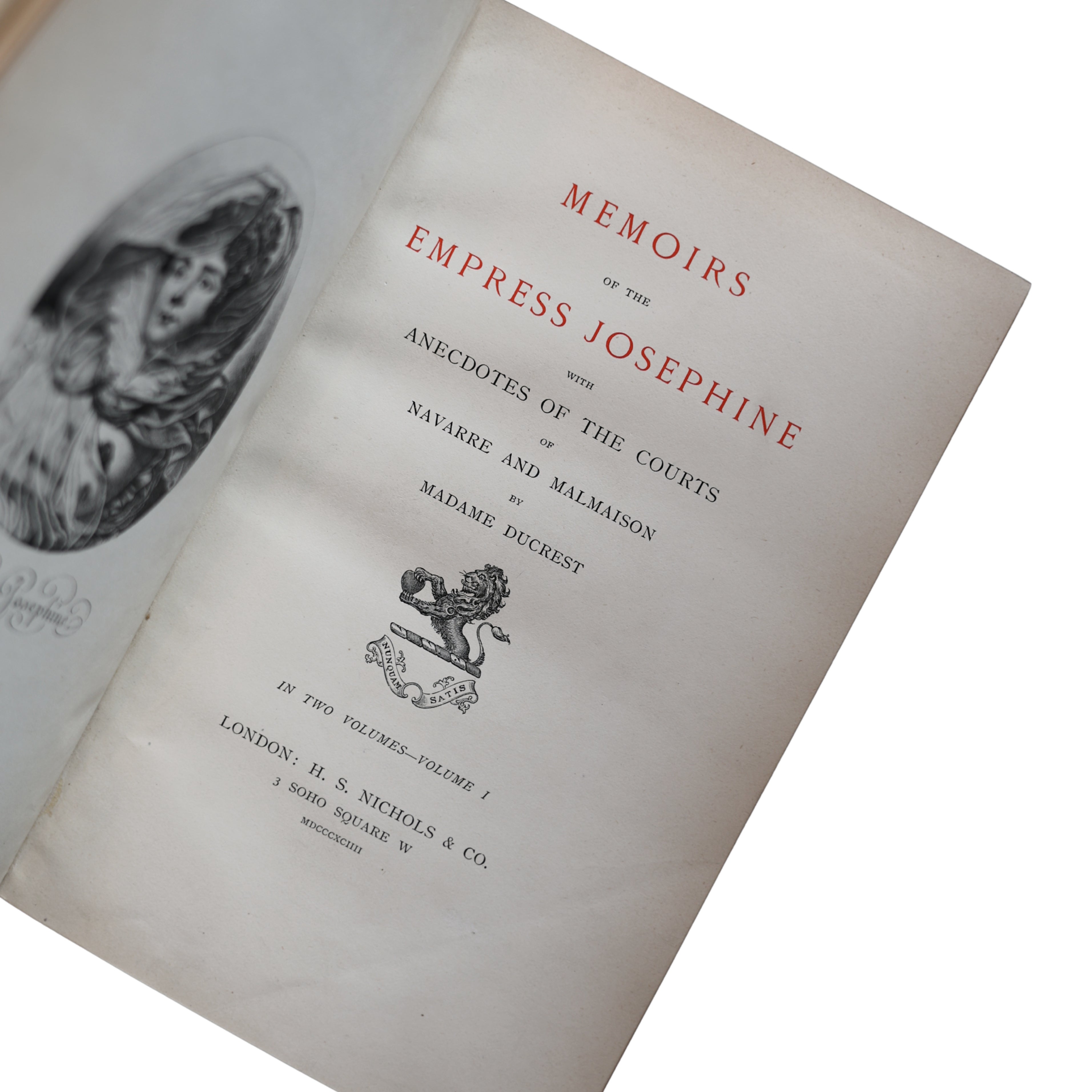 “Memoirs of the Empress Josephine” Two-Volume Set by Madame Ducrest (1894)