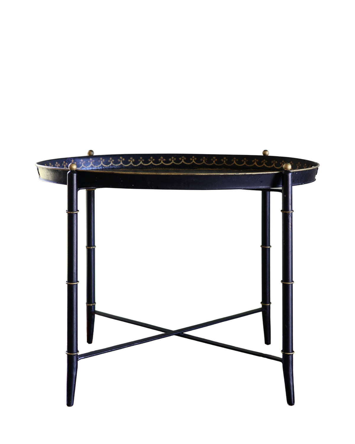 Chinoiserie Tole Tray-Top Table with Faux Bamboo Stand