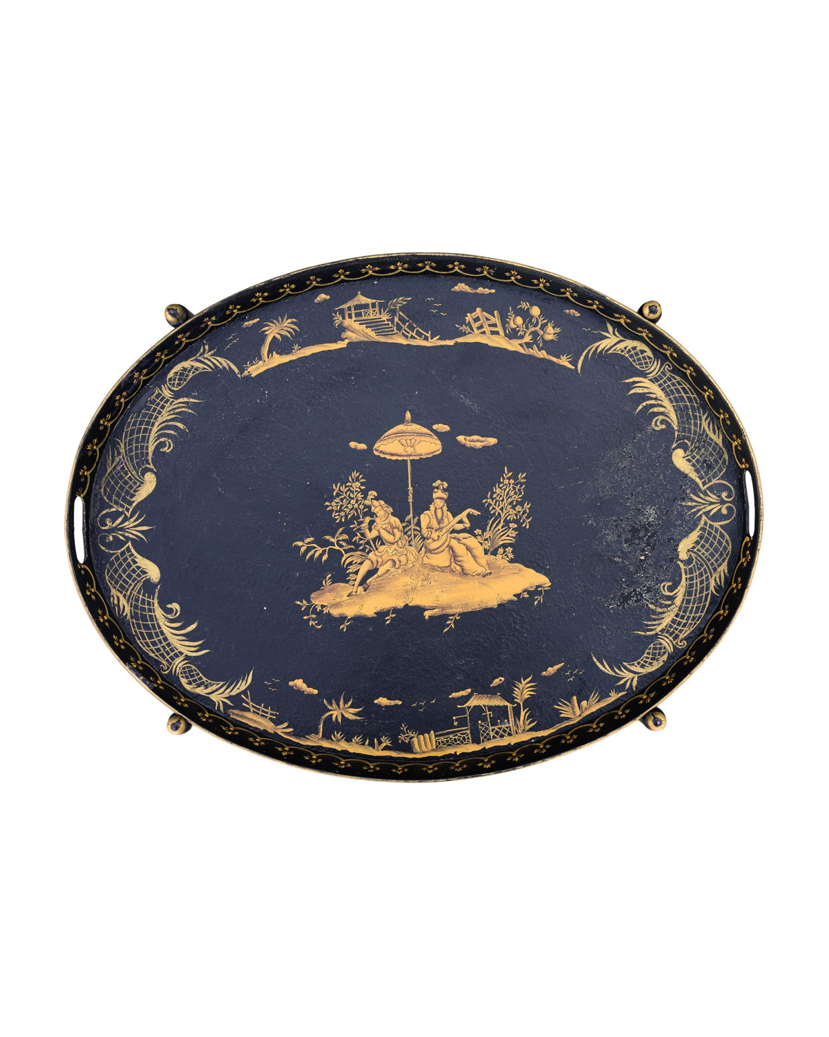 Chinoiserie Tole Tray-Top Table with Faux Bamboo Stand