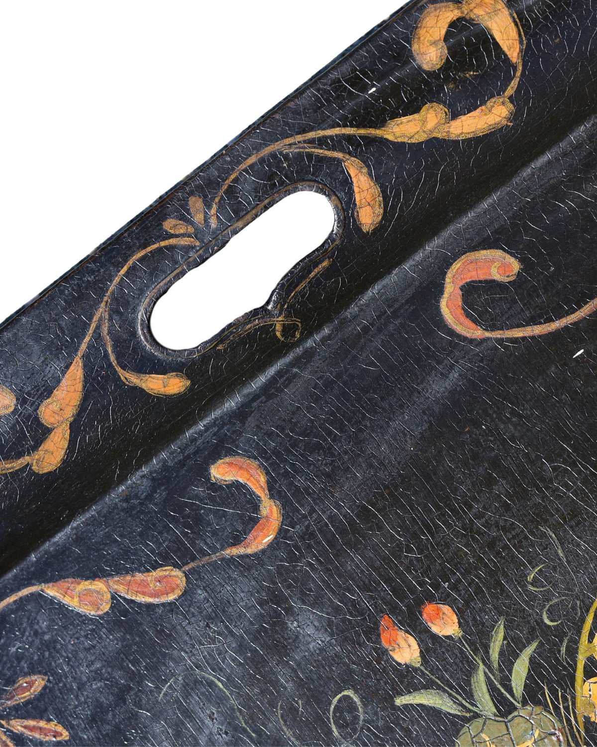 Hand-Painted Floral Toleware Serving Tray-3