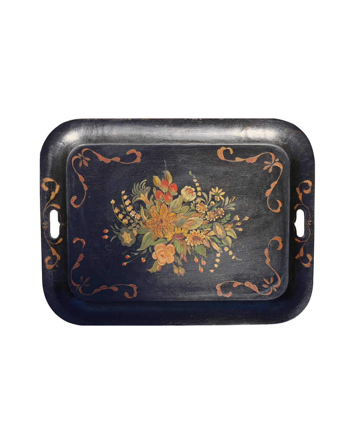 Hand-Painted Floral Toleware Serving Tray-2