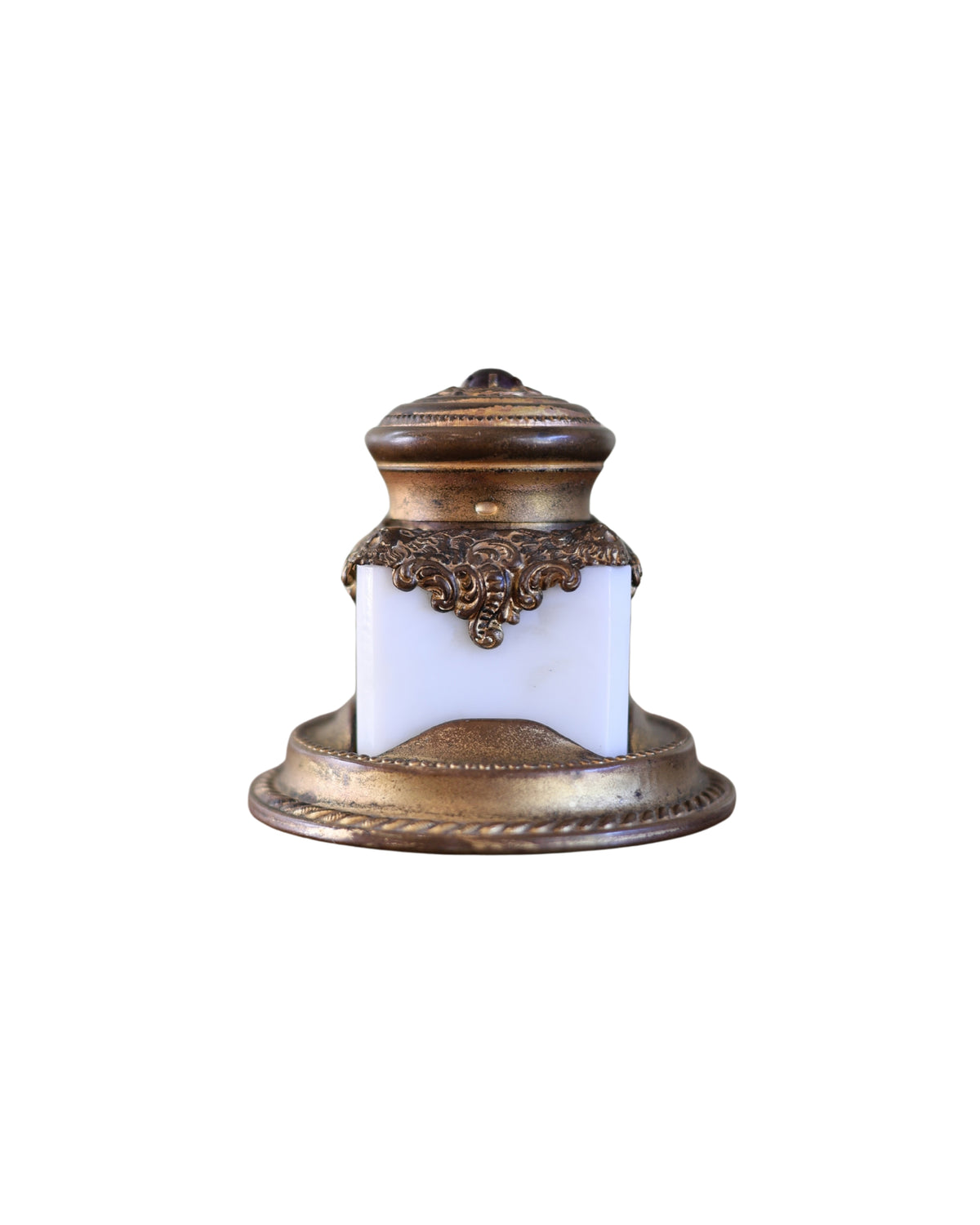 Rococo Revival Inkwell with Red Glass Cabochon-1