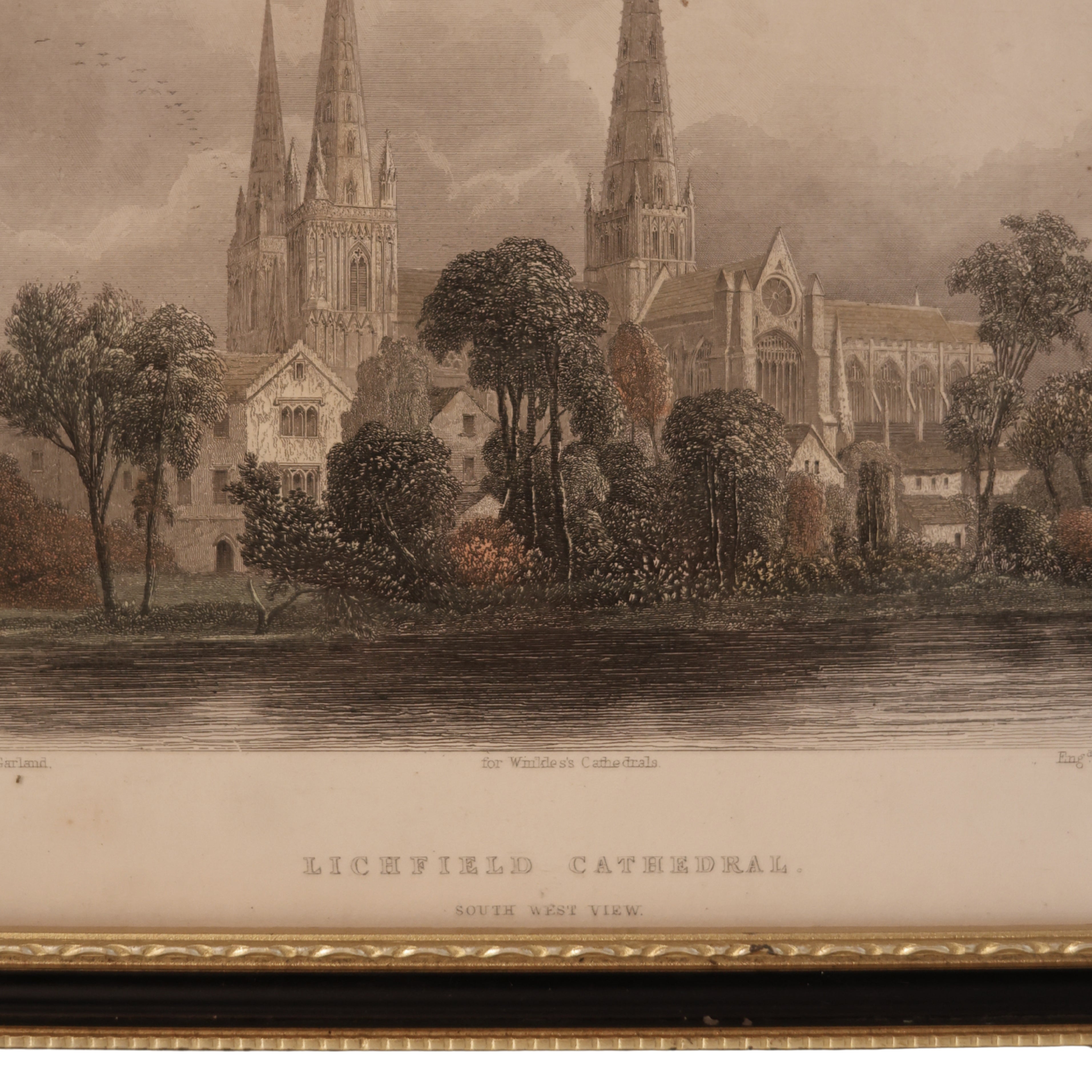 19th c. Steel Engraving of Lichfield Cathedral, South West View