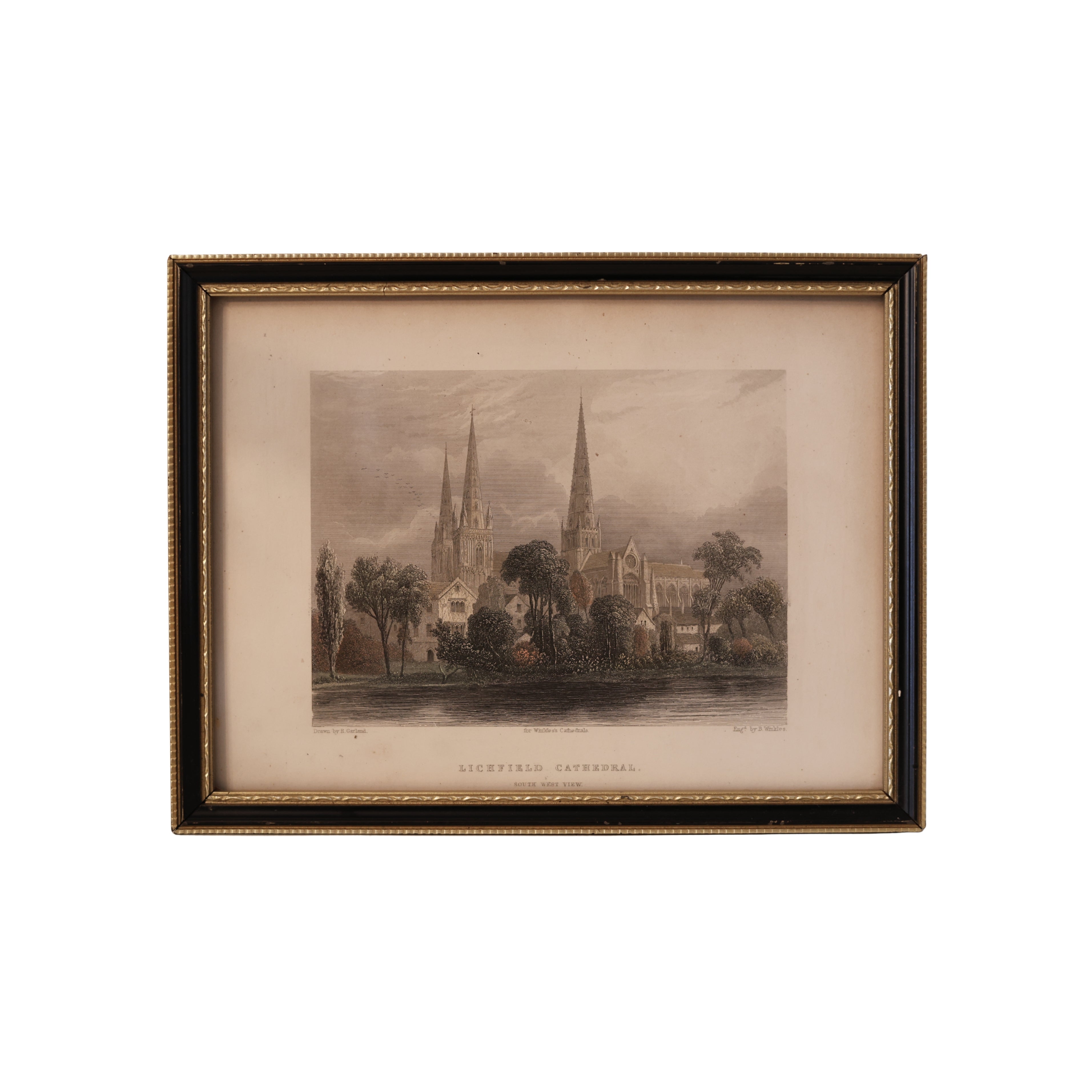 19th c. Steel Engraving of Lichfield Cathedral, South West View