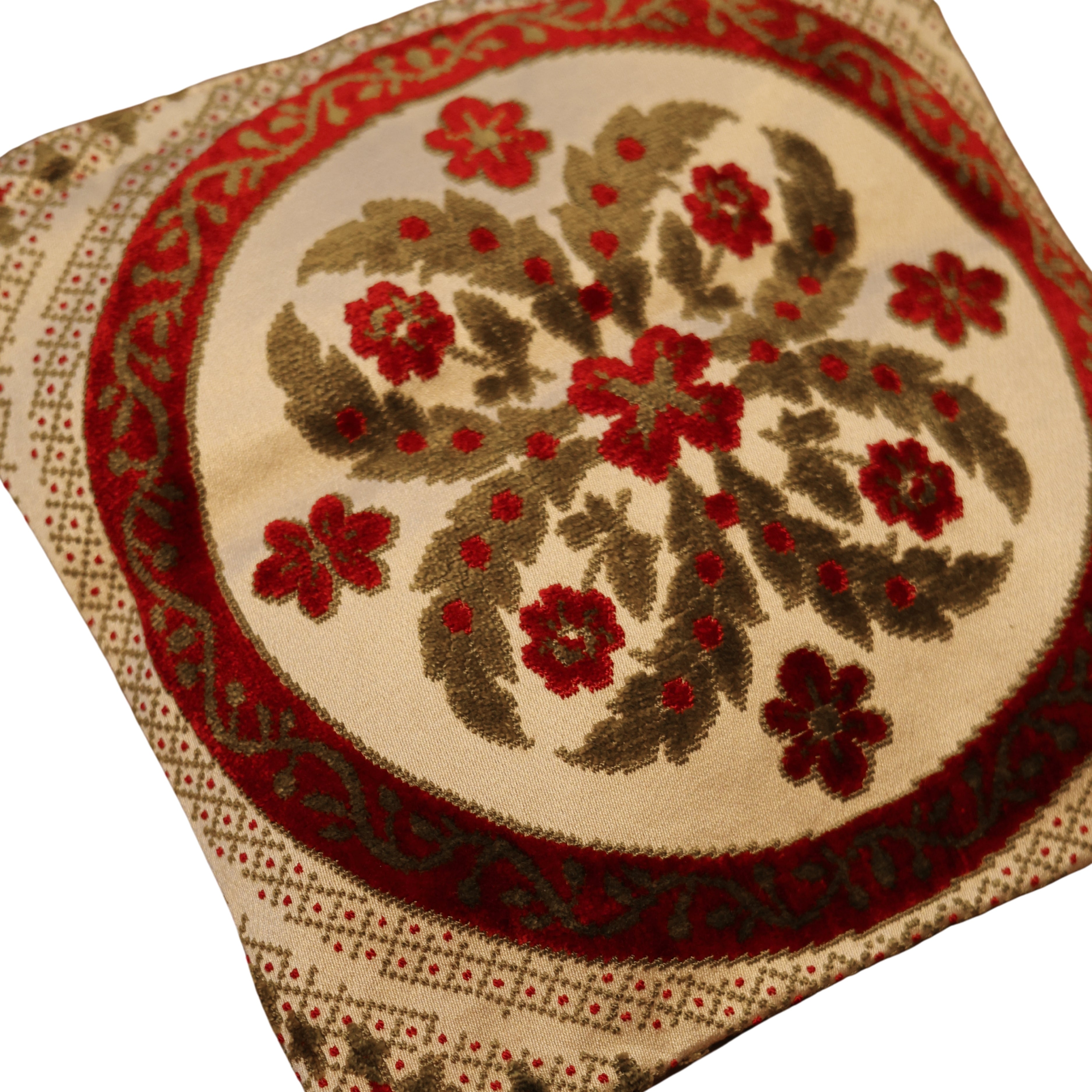 Petite Red & Green Medallion Velvet Pillow Cover