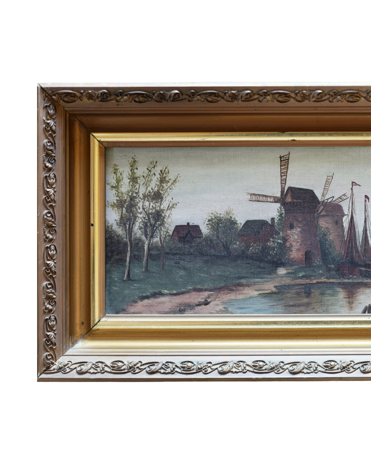 Dutch Canal Landscape with Windmills, Oil Painting-4