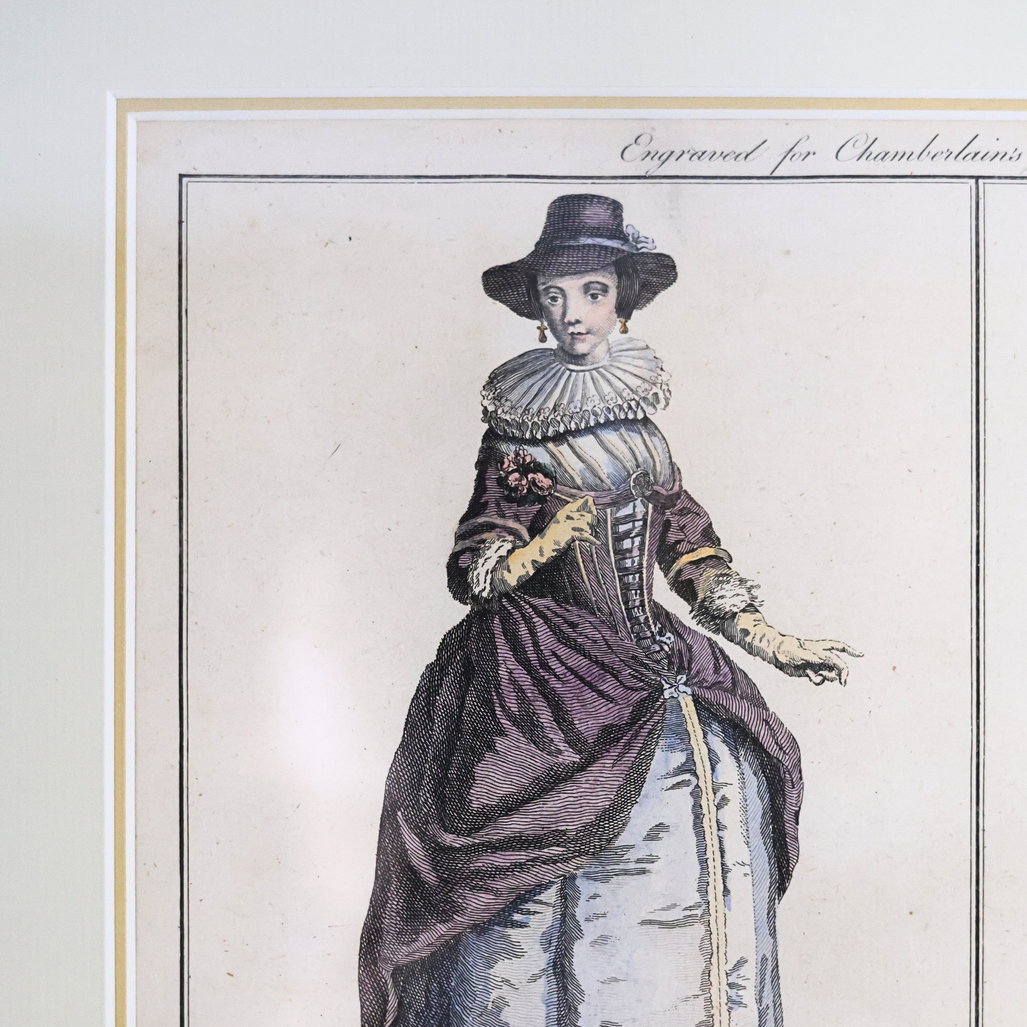 18th c. Historical Fashion Engraving of London Dress – Lady Mayoress and Merchant's Wife