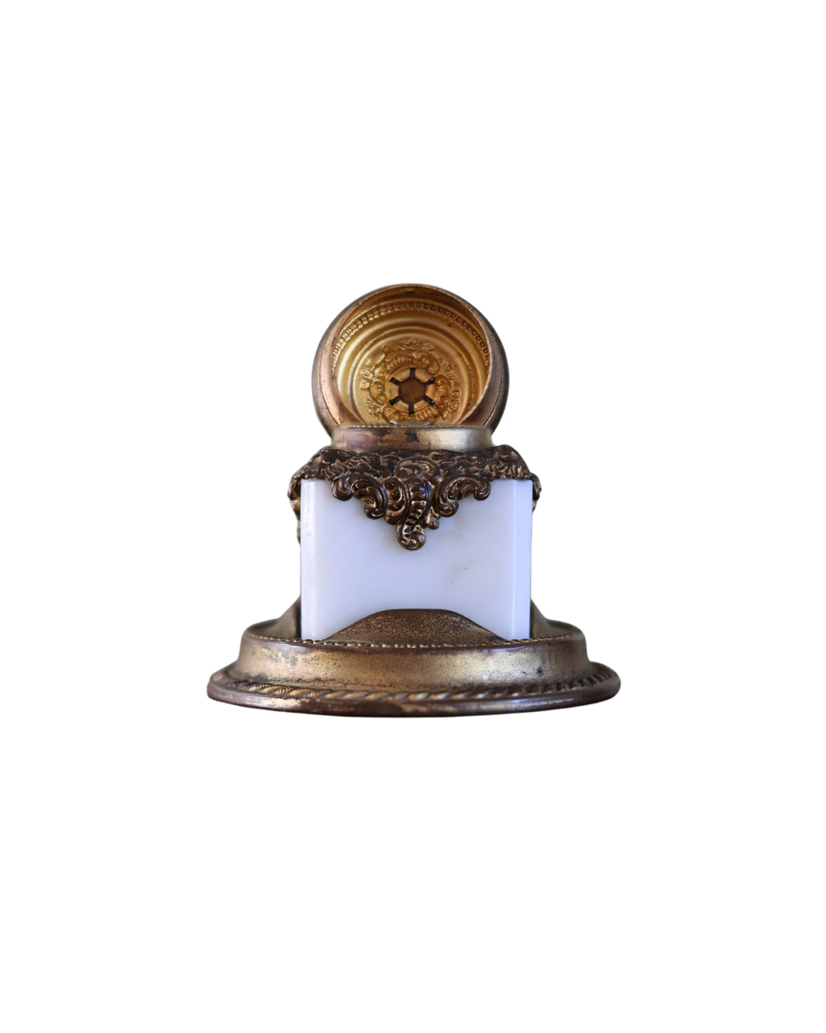 Rococo Revival Inkwell with Red Glass Cabochon-2