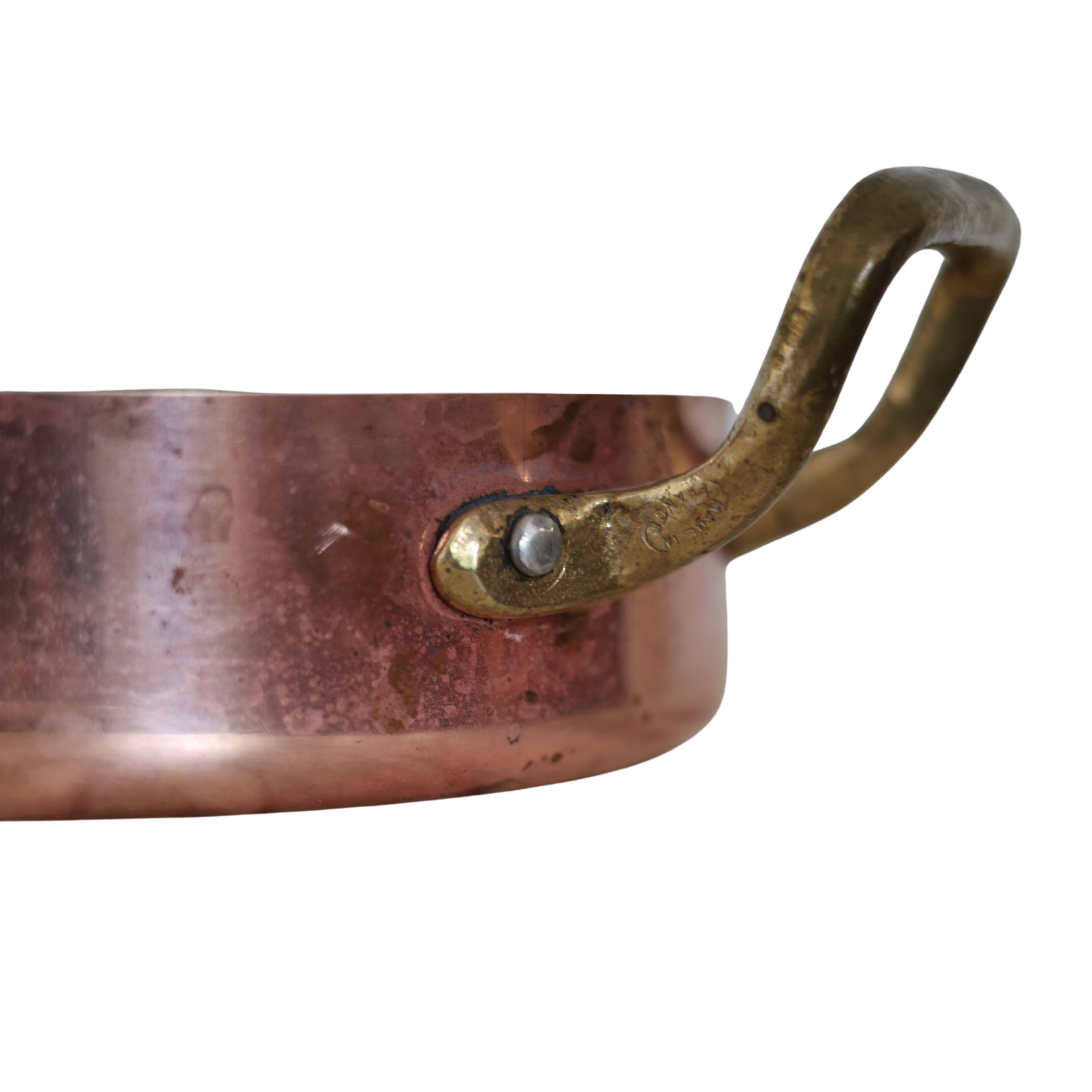 French Copper Gratin Pan with Brass Handles