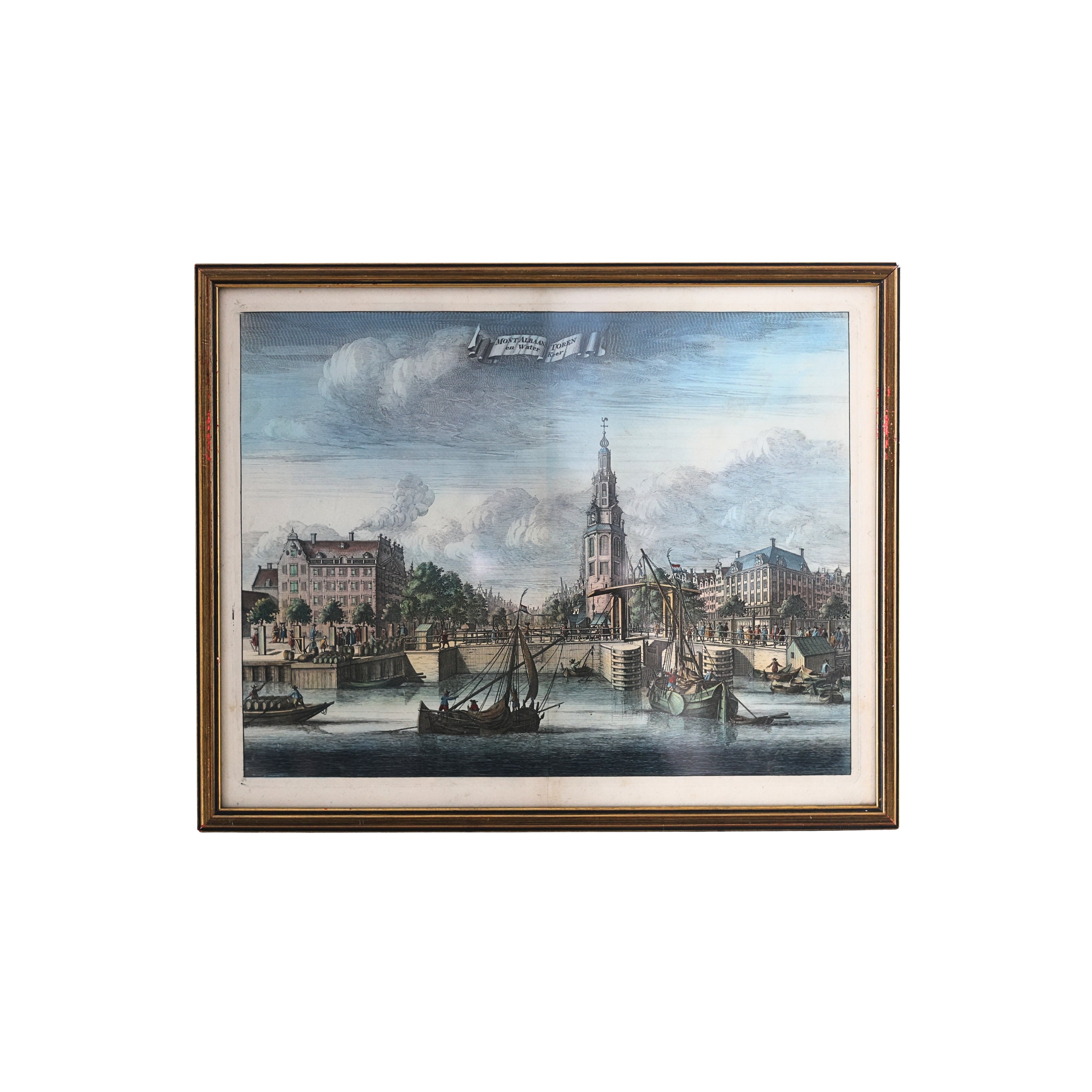 18th c. Caspar Commelin Amsterdam Engraving – Montelbaanstoren & Harbor View