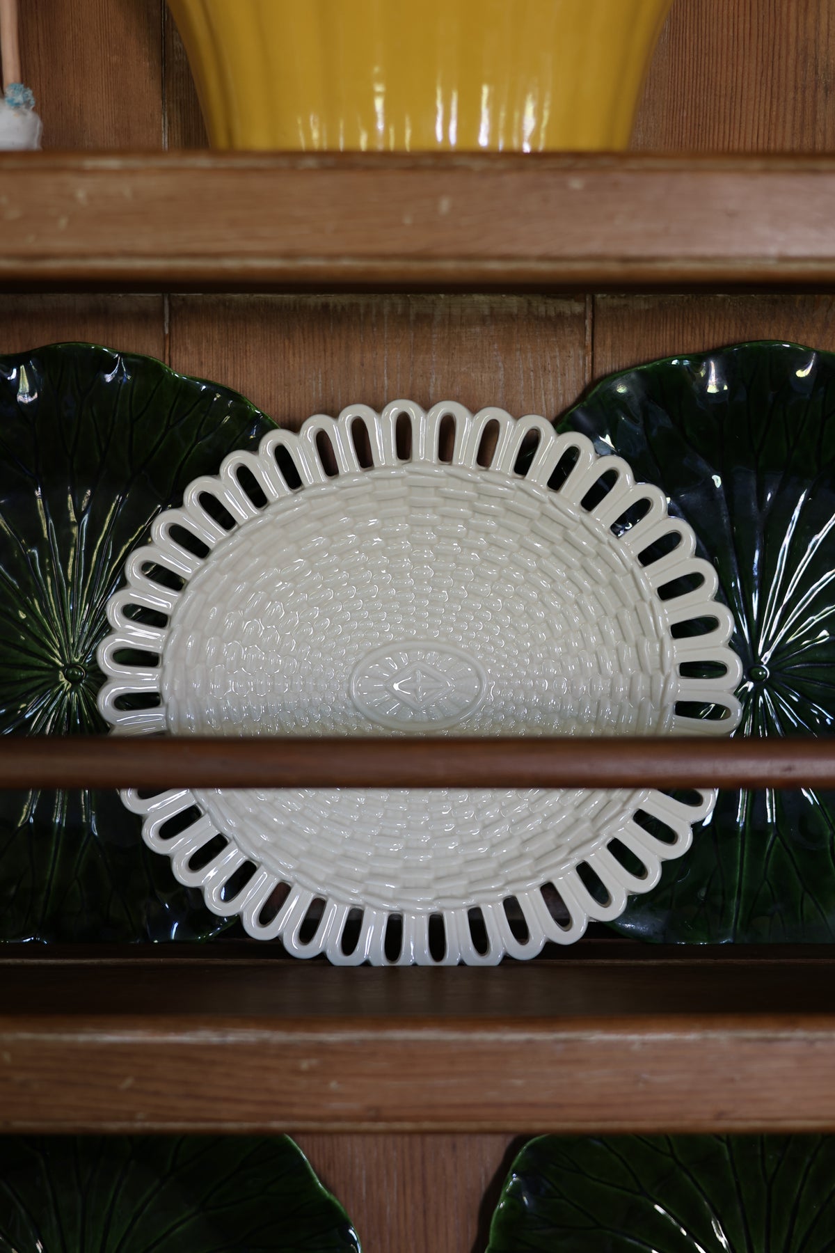 Creamware Basketweave Scalloped Plates, Pair-5