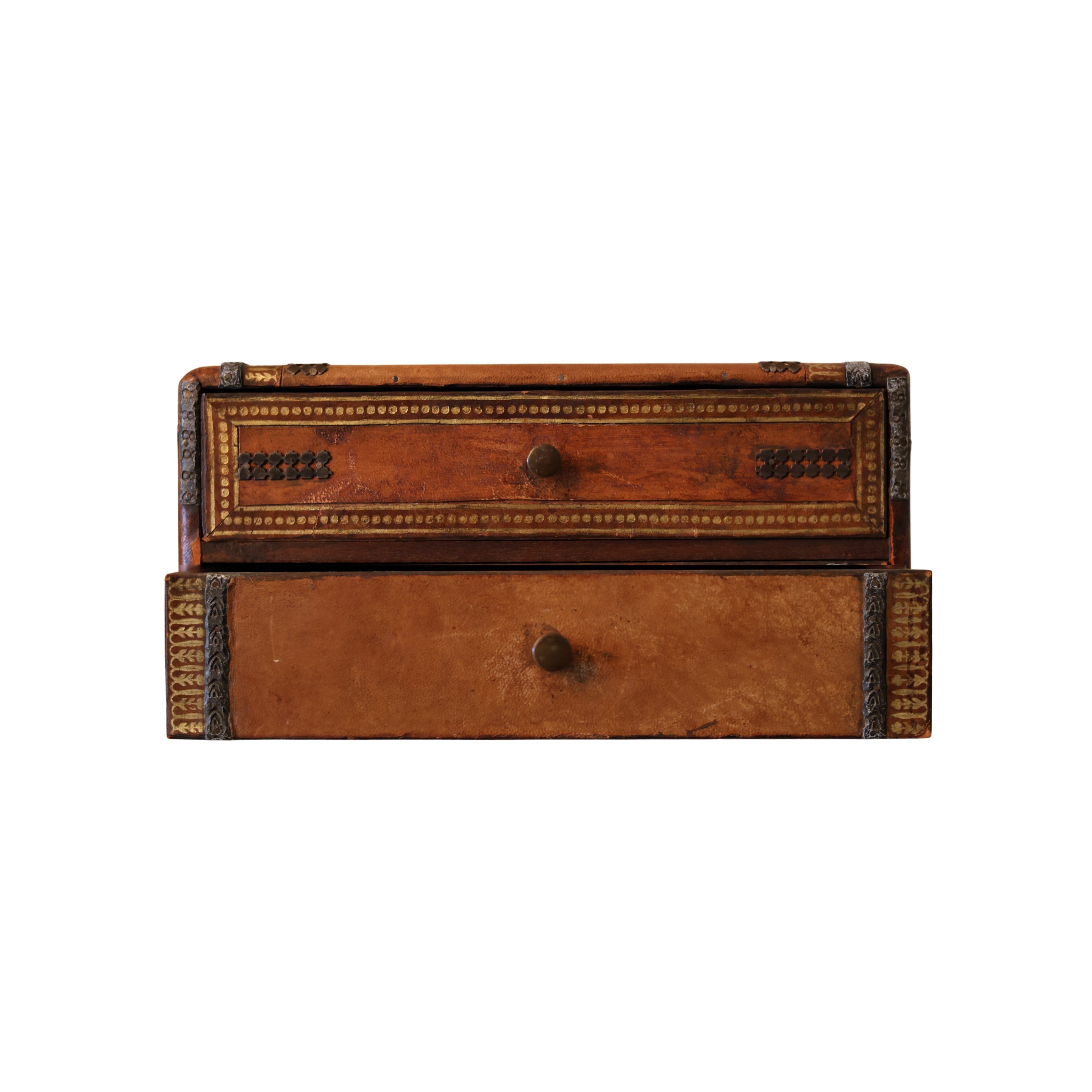 Leather-Clad Box with Drawers and Heraldic Crest