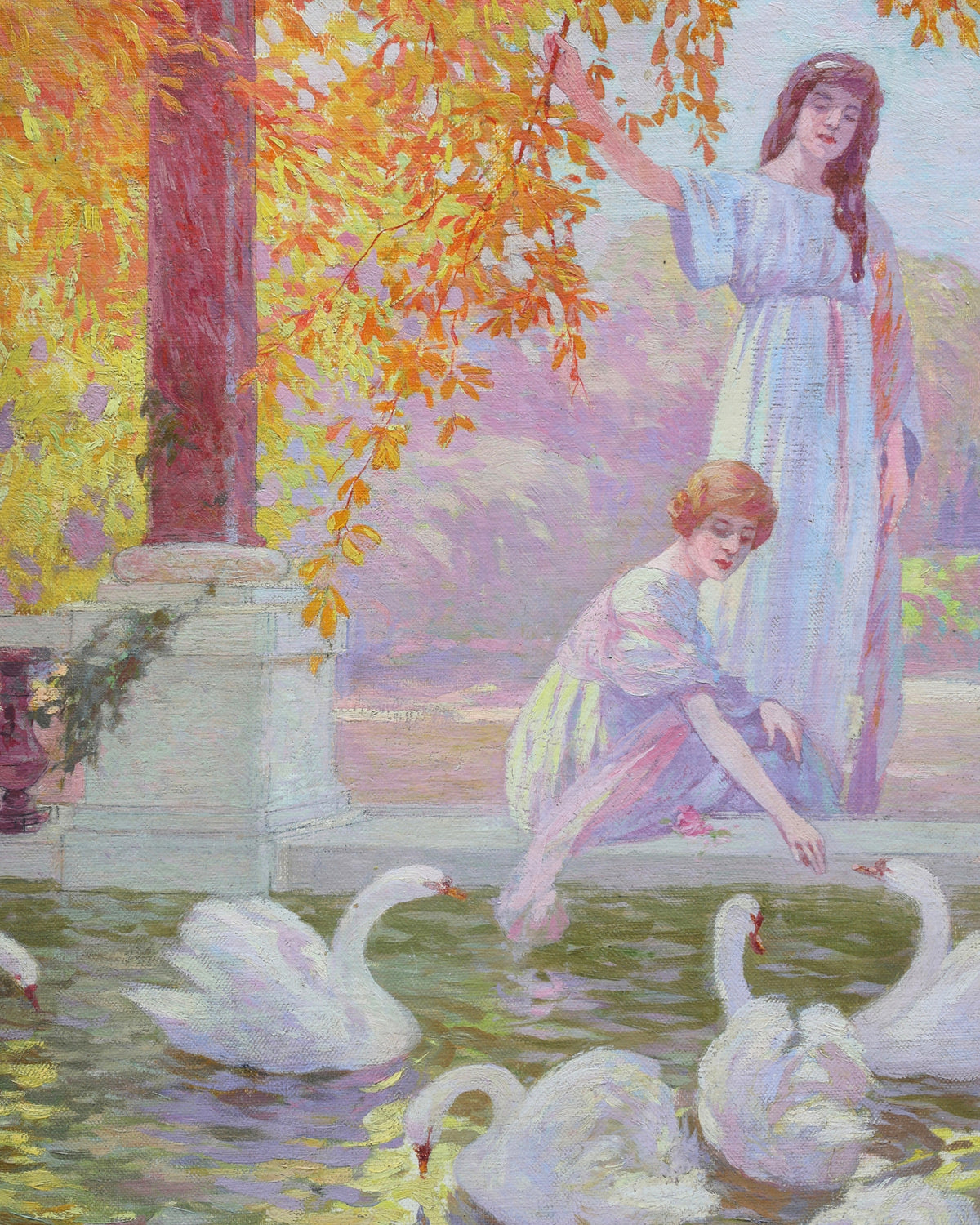 Classical Garden with Swans Painting-6