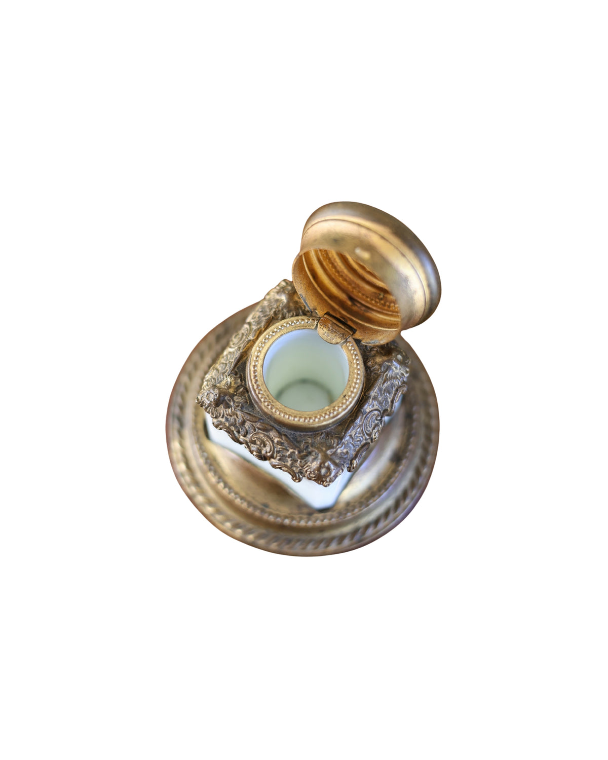 Rococo Revival Inkwell with Red Glass Cabochon-7