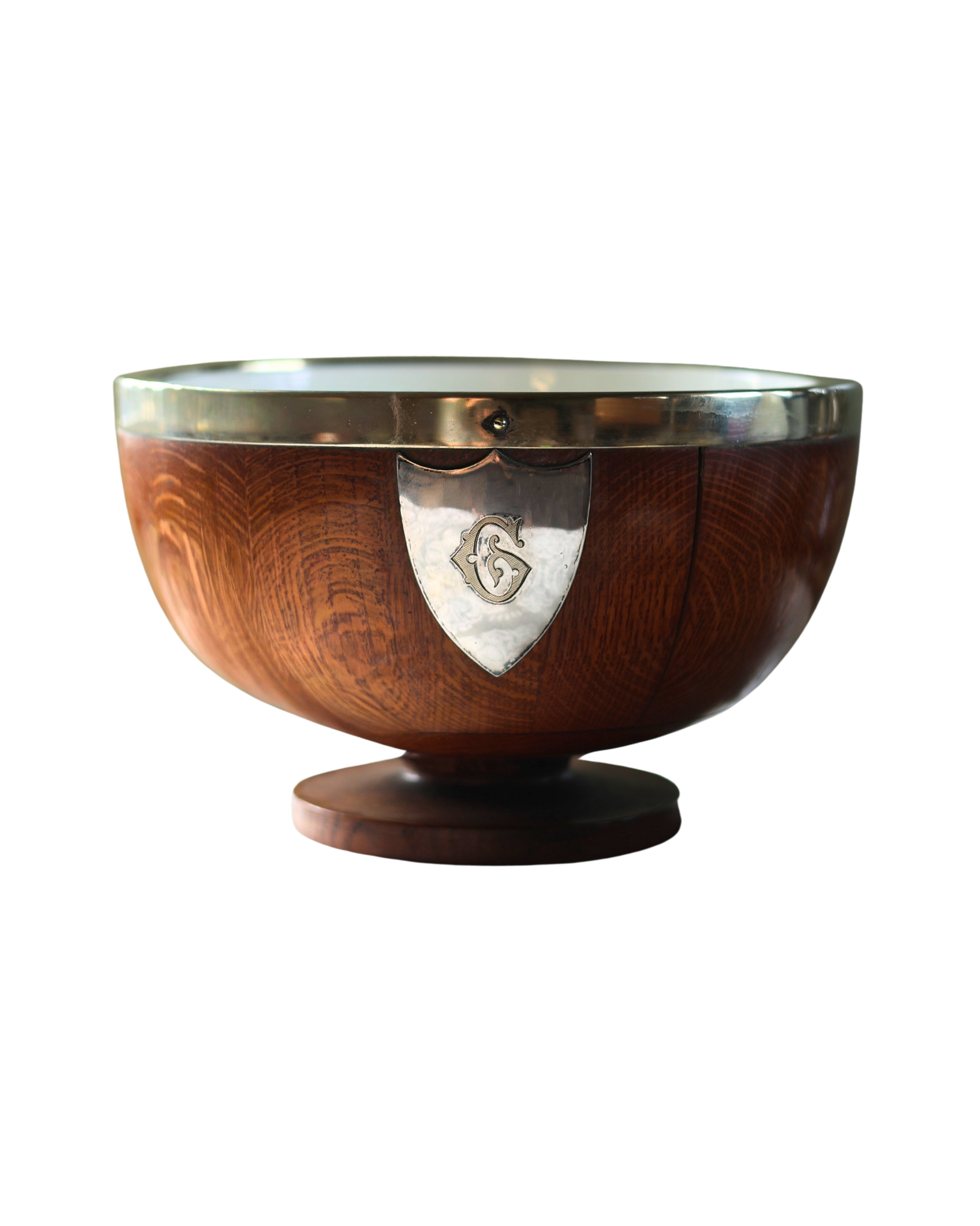 Edwardian Oak Pedestal Bowl, Monogrammed "G"-1