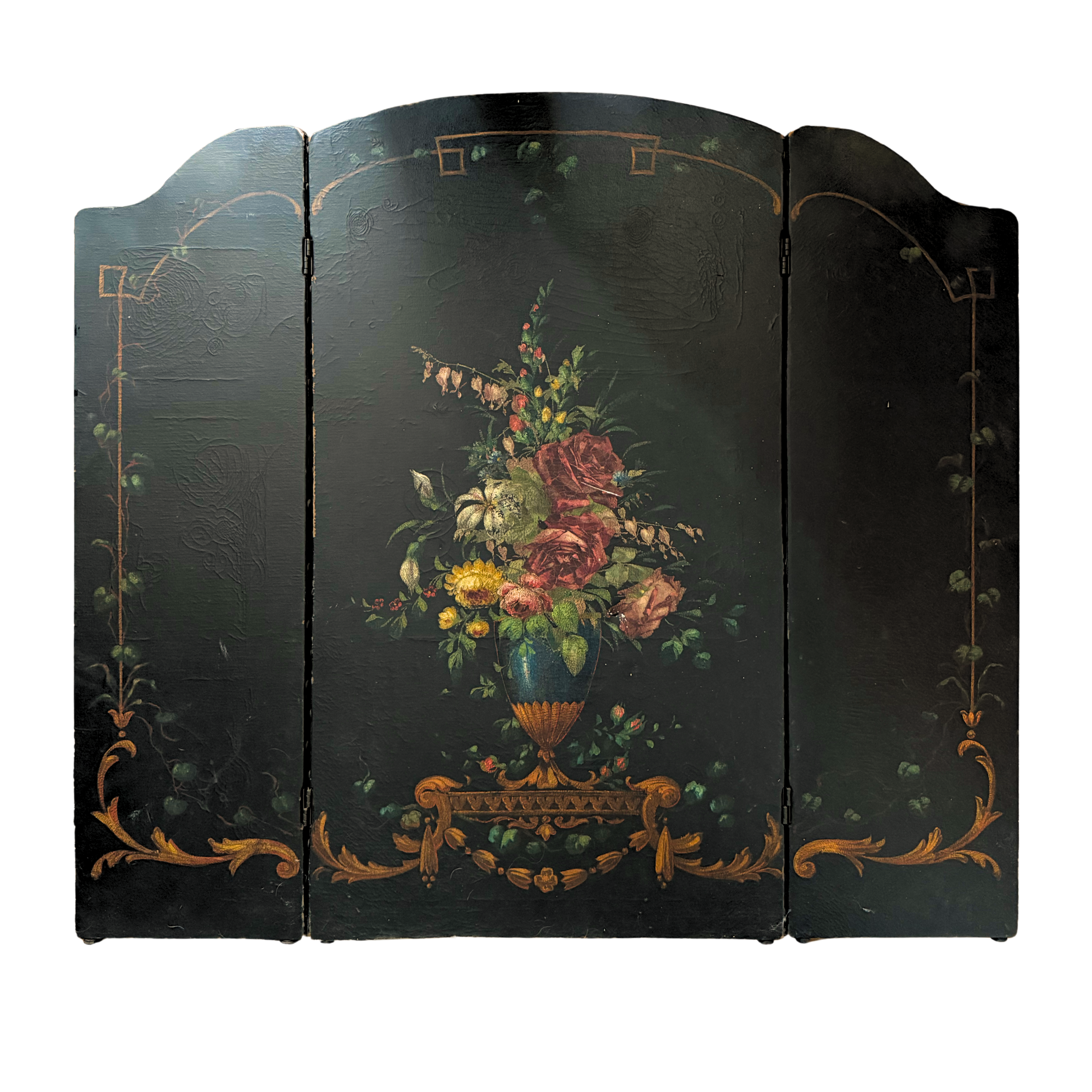 Hand-Painted Floral Folding Screen
