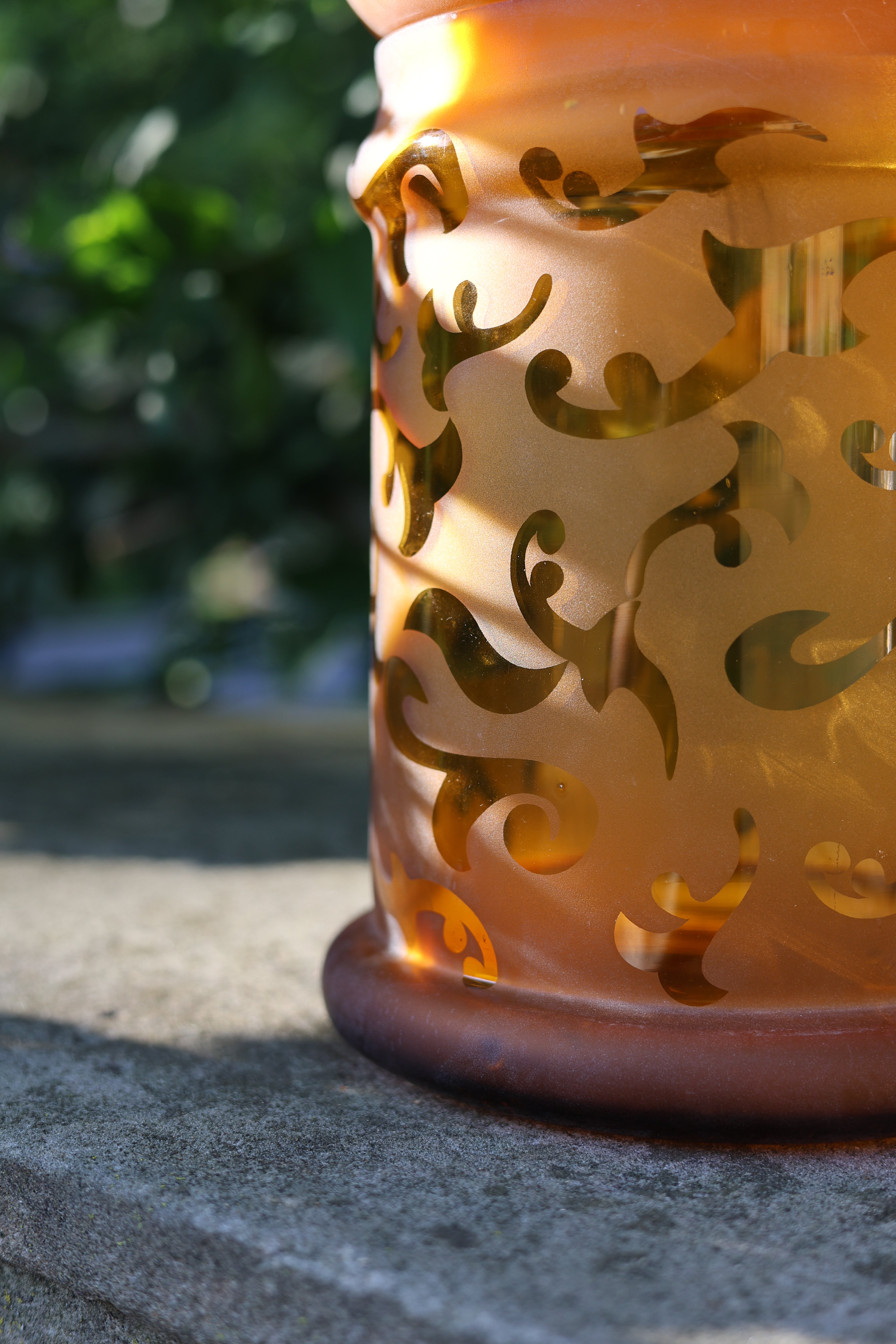 Amber Acid-Etched Glass Apothecary Jar