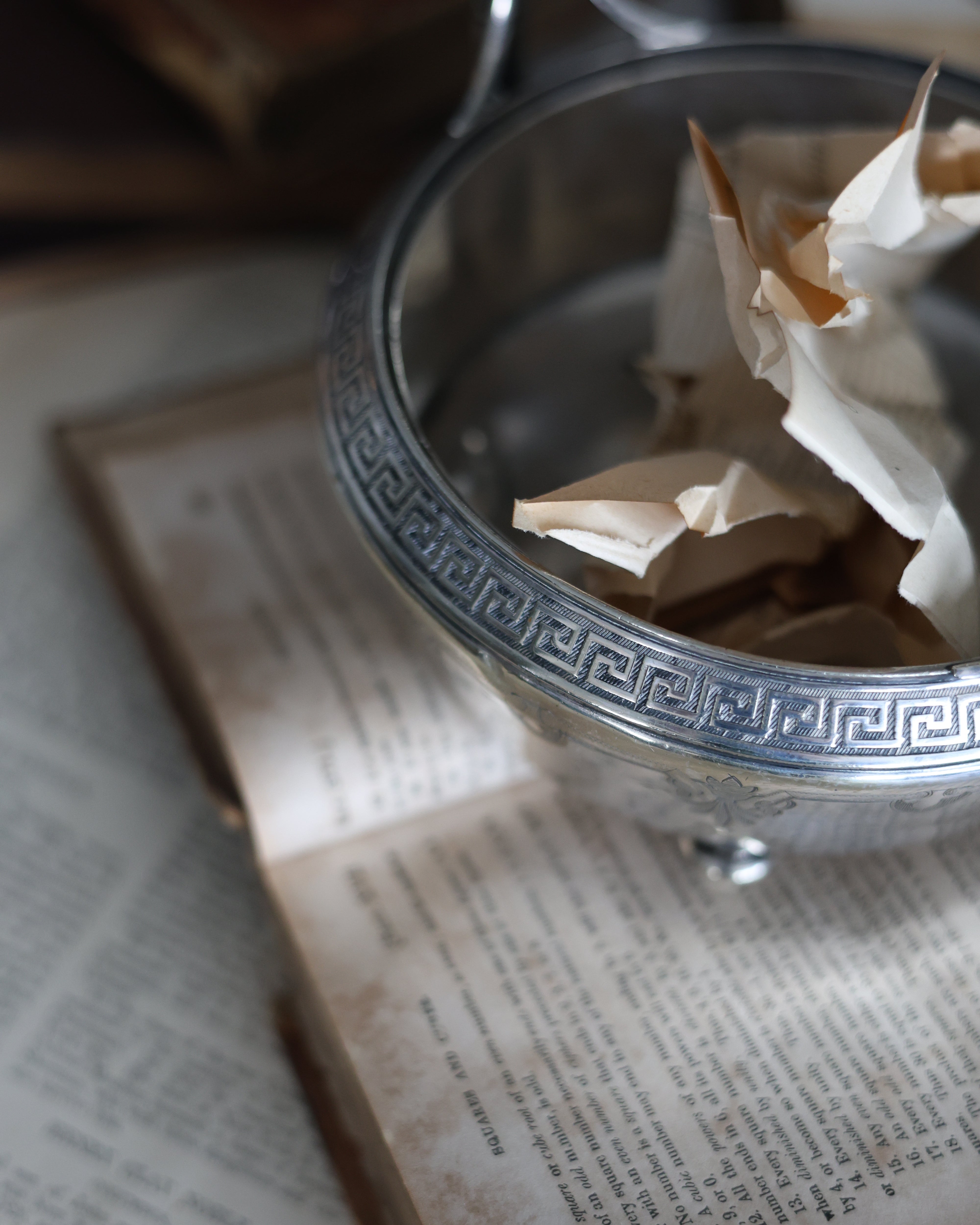 Figural Handled Bowl with Greek Key Border