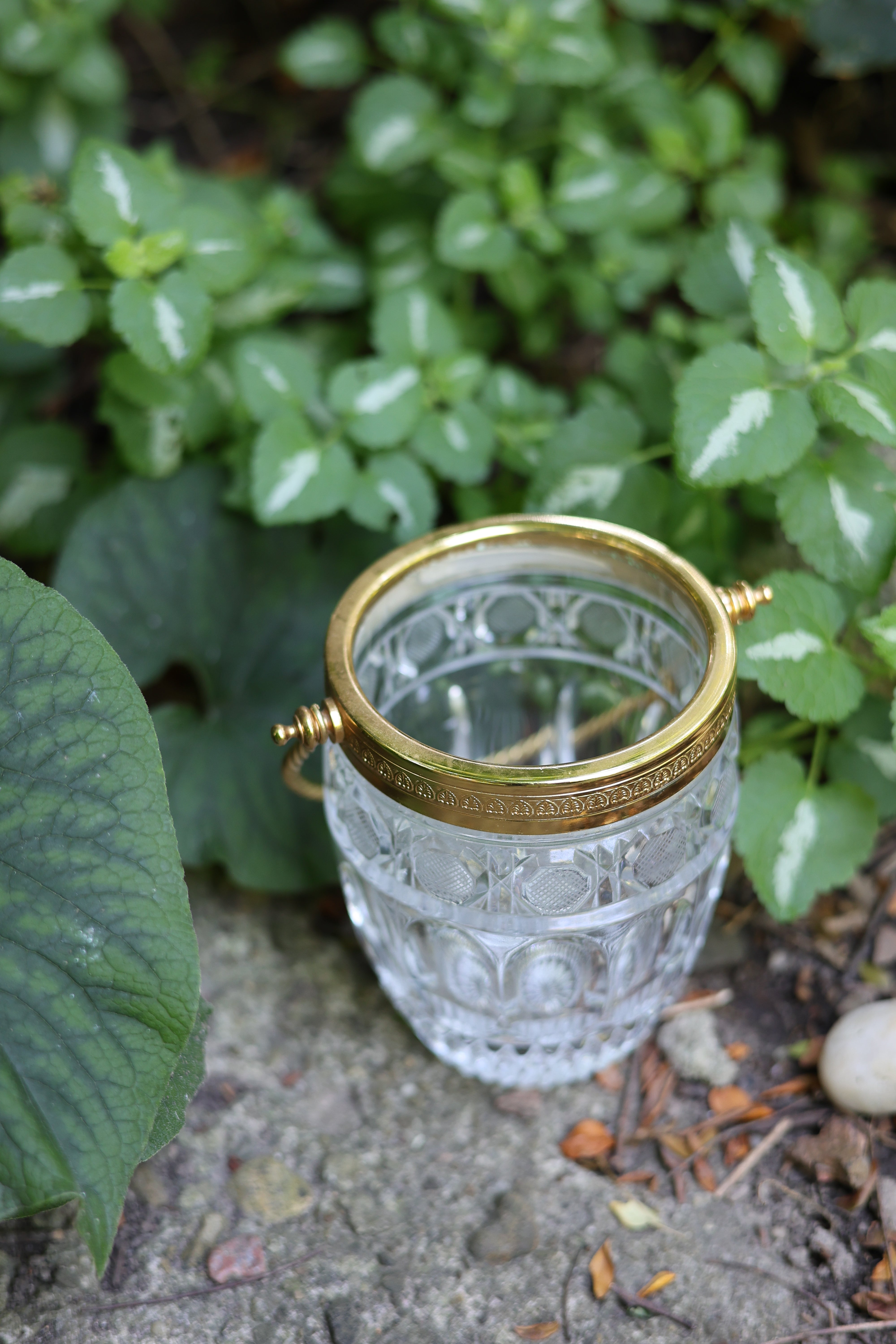 Cut Crystal Ice Bucket with Brass Handle-2