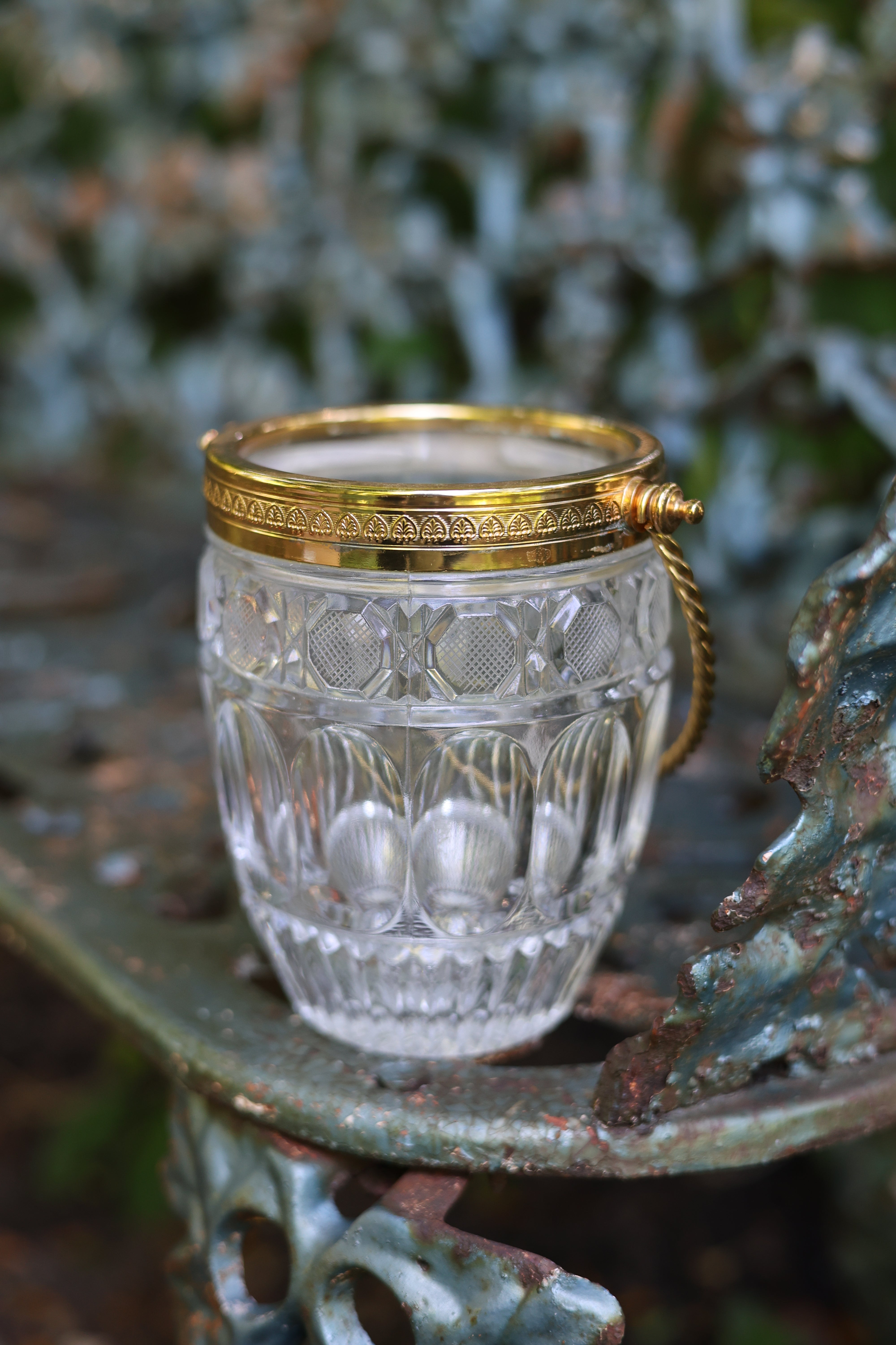 Cut Crystal Ice Bucket with Brass Handle-1