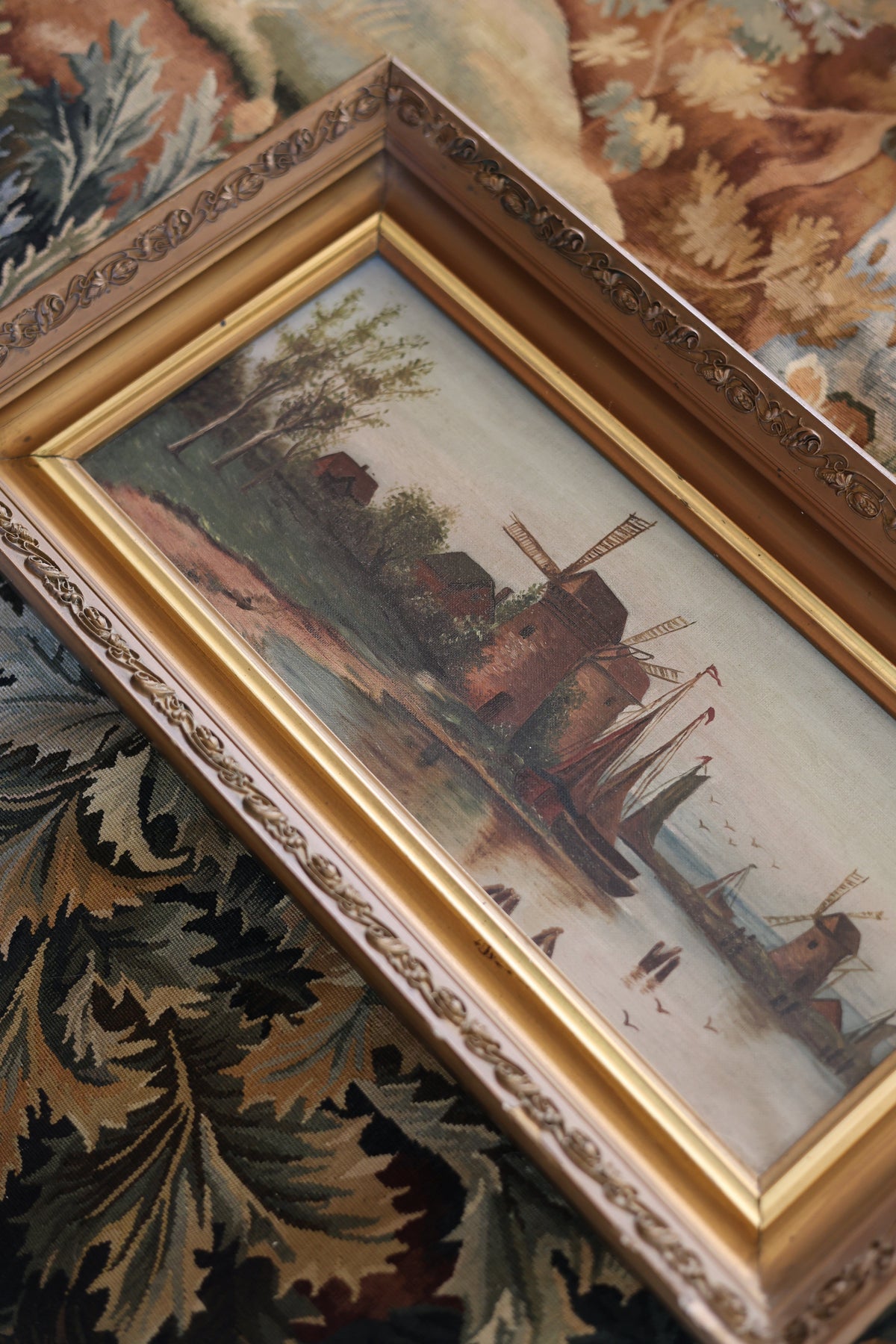 Dutch Canal Landscape with Windmills, Oil Painting-1