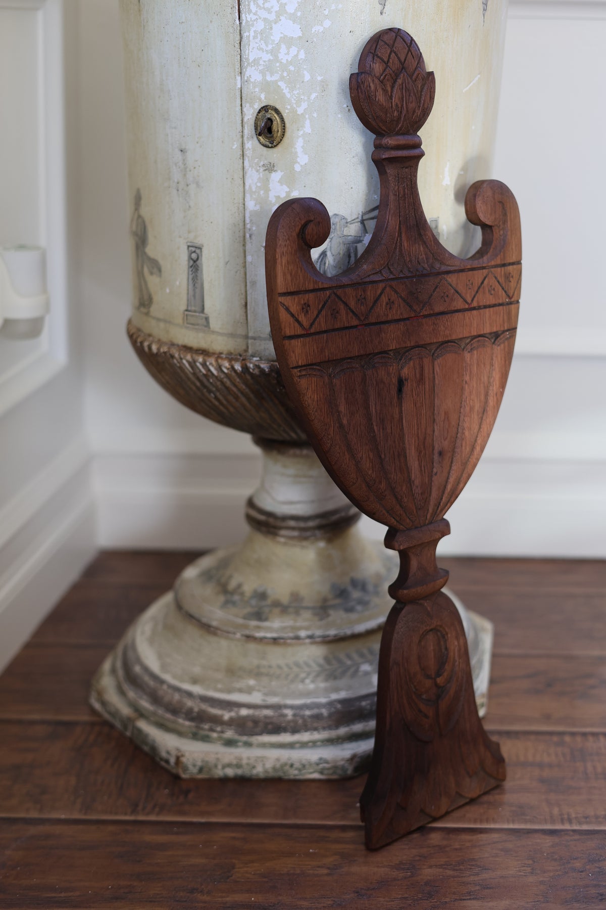 Neoclassical Carved Wood Urn Wall Plaque-1