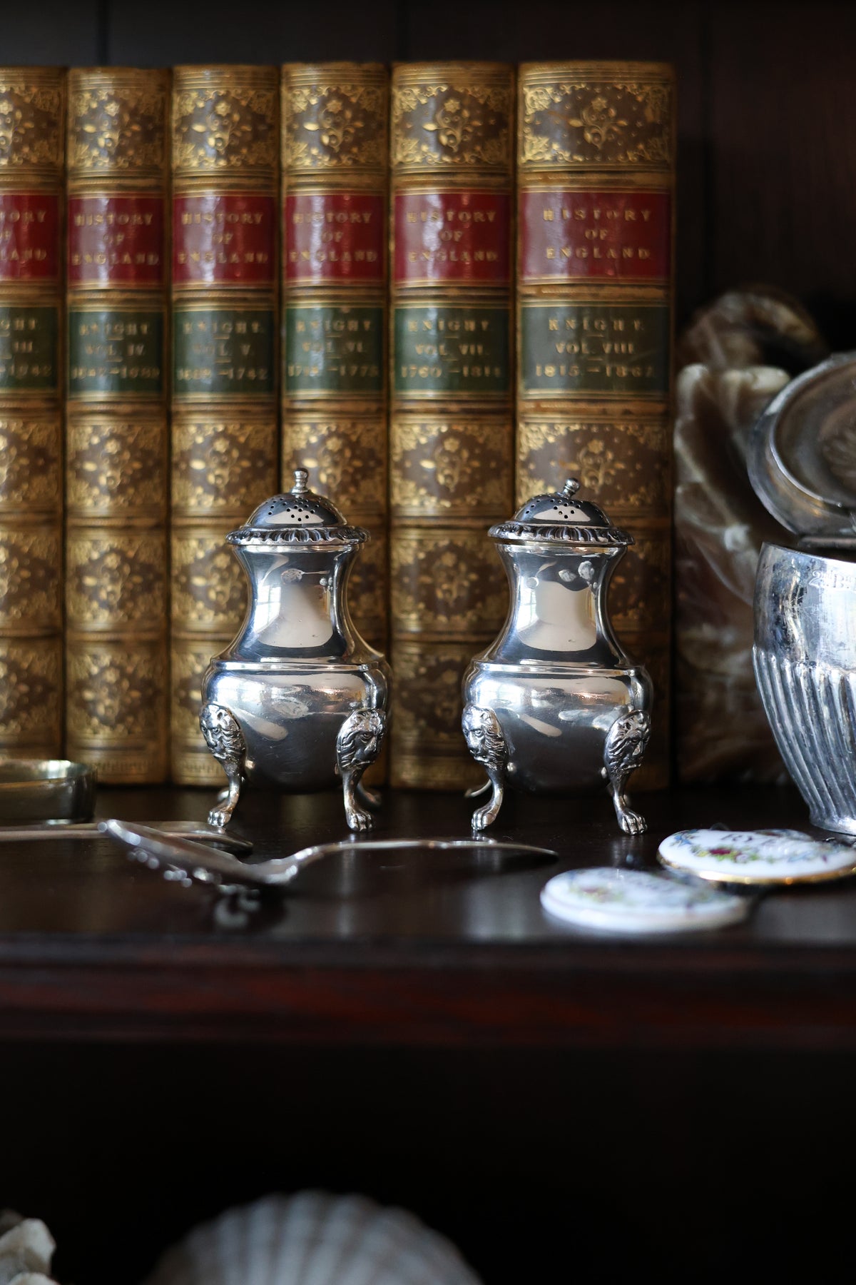 William Adams Lion-Mask Salt & Pepper Shakers-1