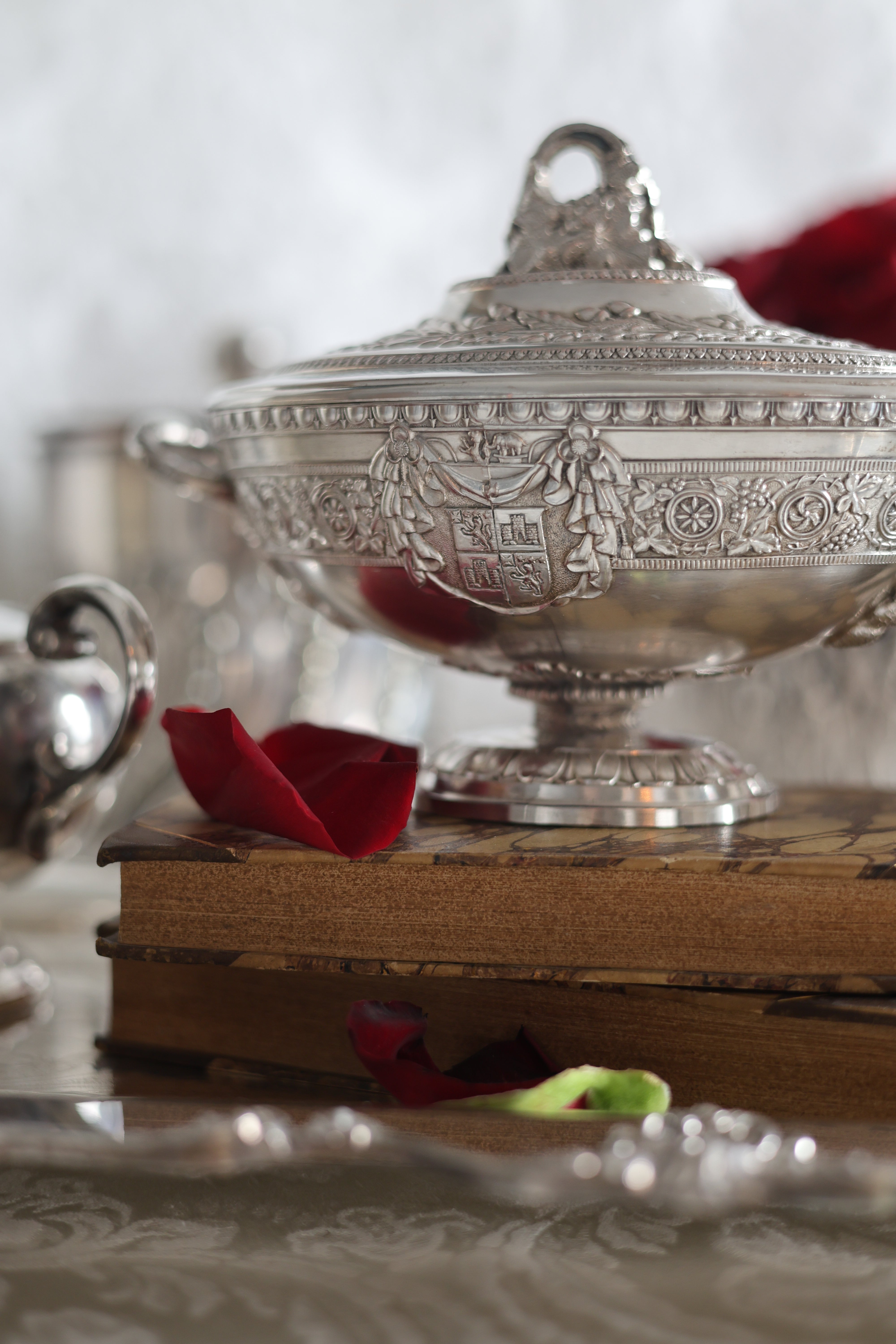 Corbel England Silver Plate Covered Tureen with Heraldic Motif