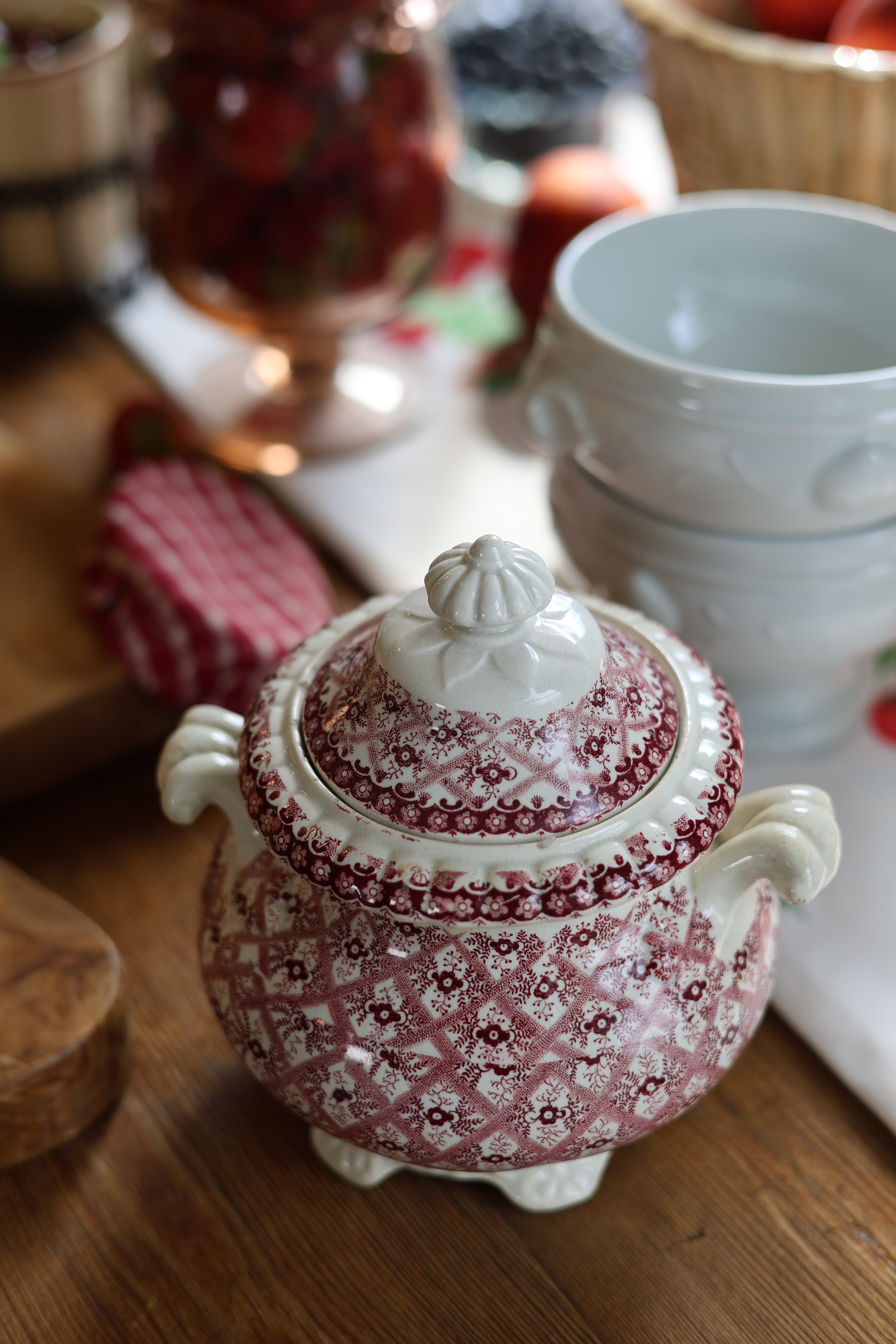 Floral Lattice Covered Sugar Pot