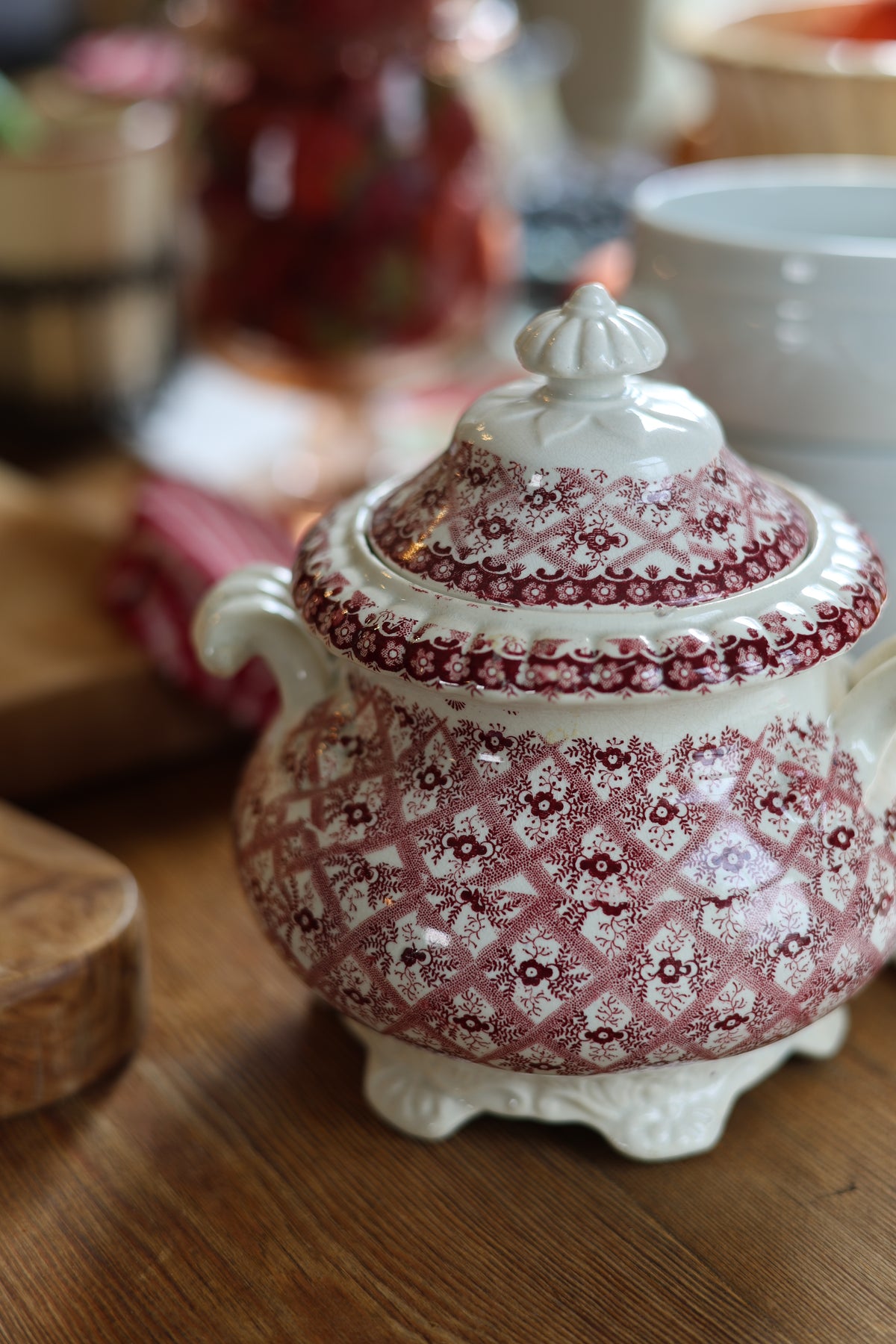 Floral Lattice Covered Sugar Pot-5
