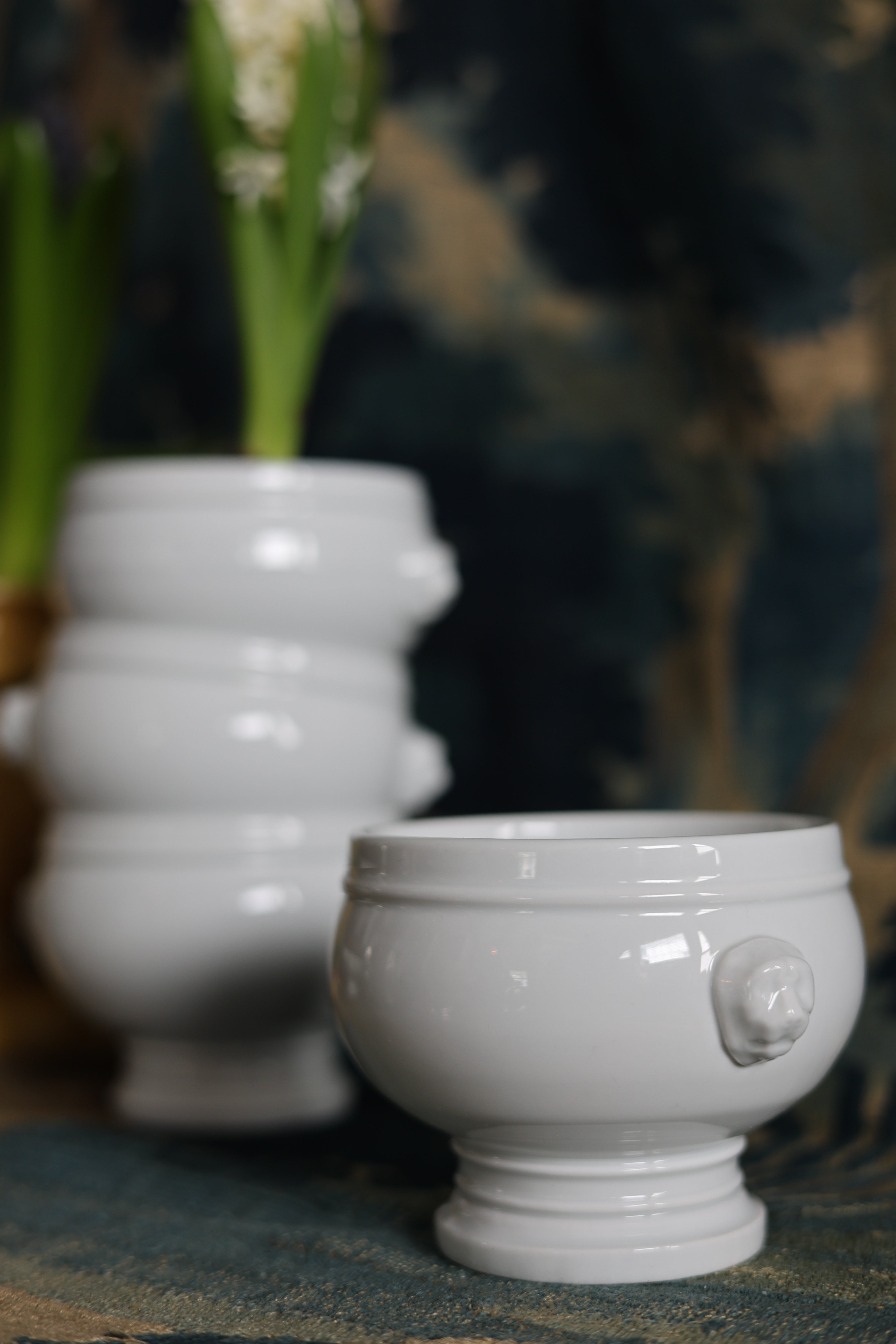 French Pillivuyt Lion Head Porcelain Soup Bowls