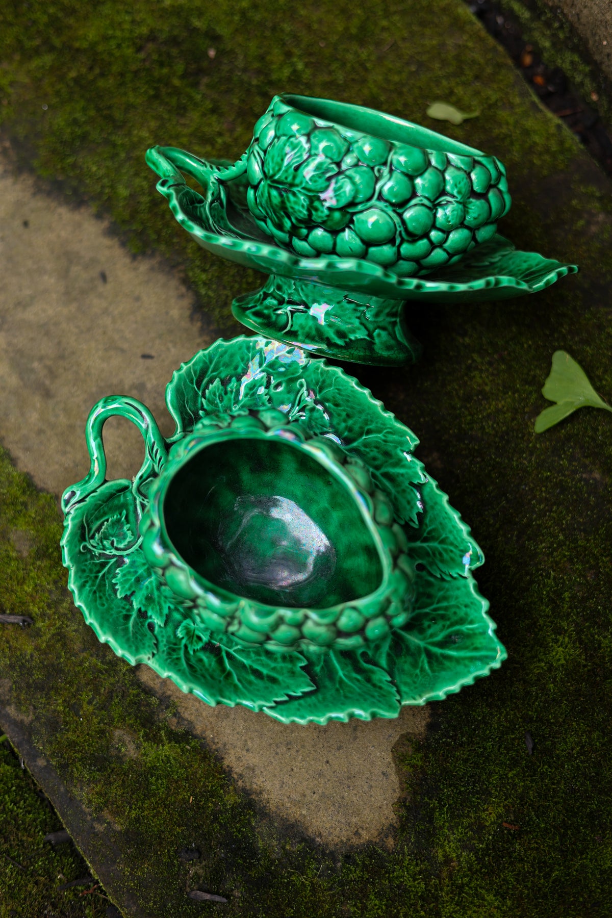 Majolica Grape Pedestal Boats-1