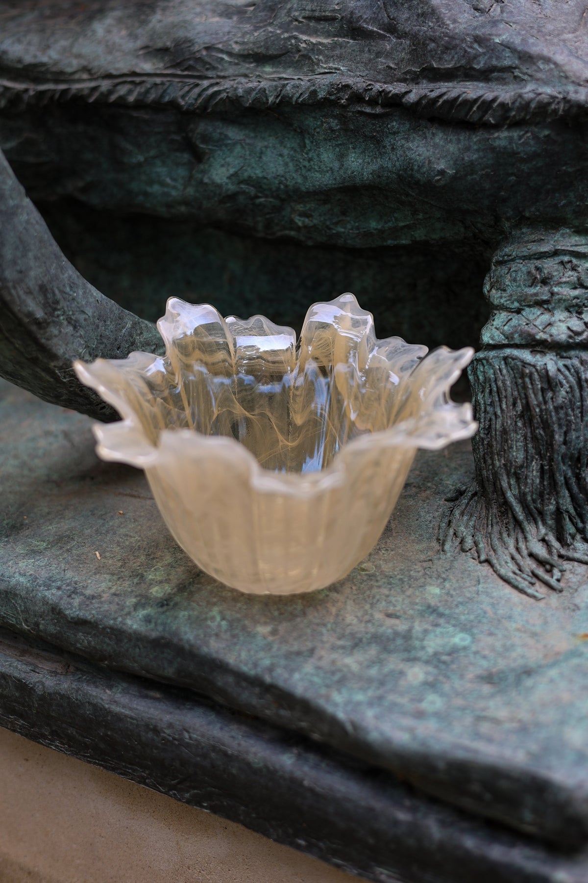 Opalescent Ruffled Art Glass Bowl-1
