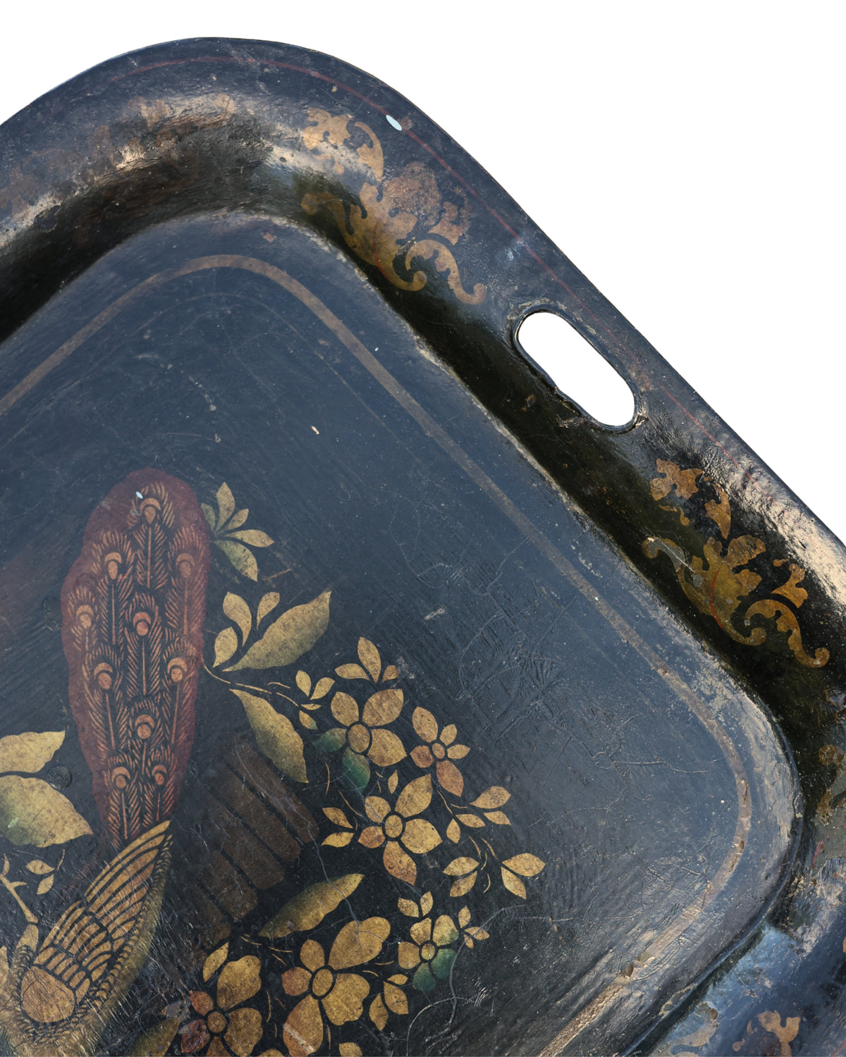 Stenciled Painted Peacock Toleware Tray-3
