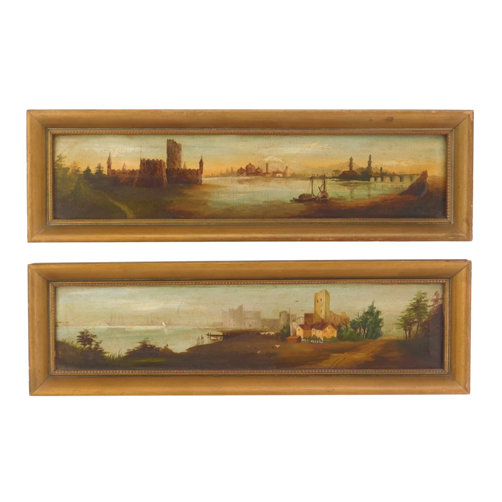 Pair of 17" x 4" - 19th c. European oils