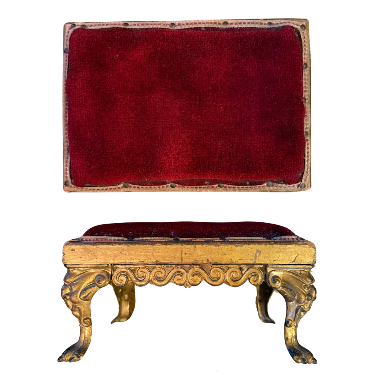 Antique Red Velvet Footstool