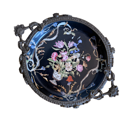 Floral Ceramic Footed Bronze Trinket Dish