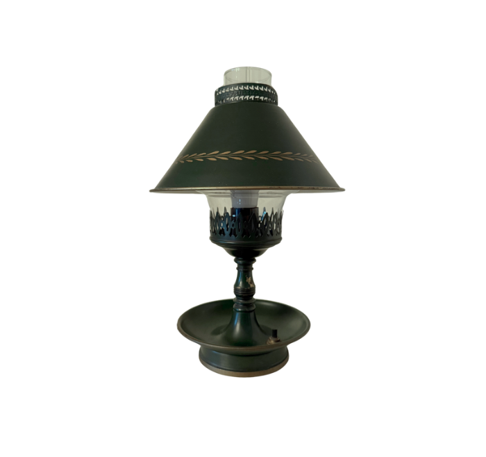 Green Toleware Lamp, 12.5"