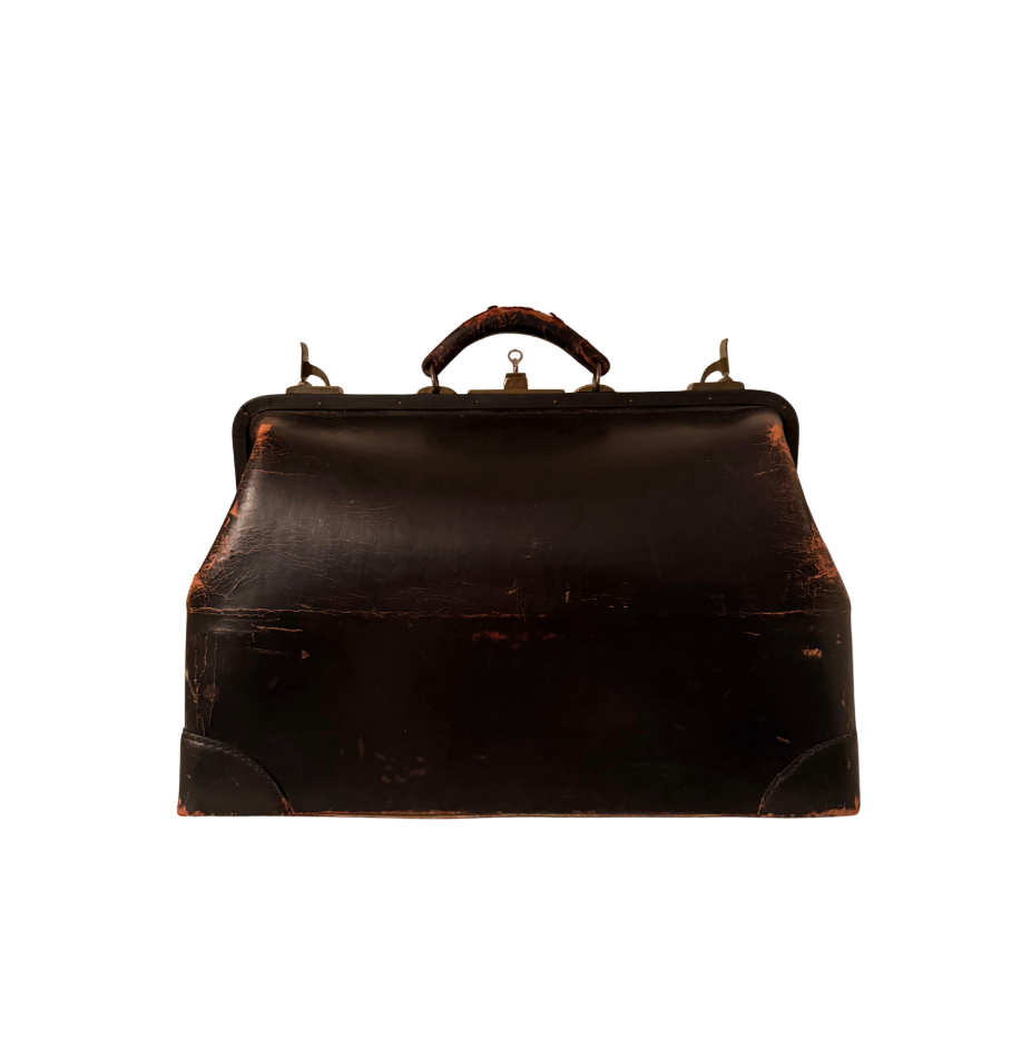 Antique Black Leather Snap Lock Suitcase