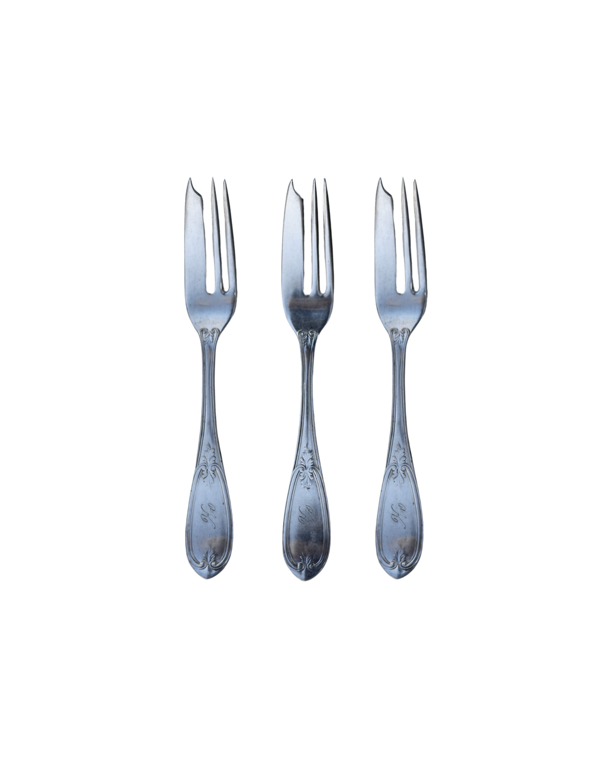 “K” Monogram "Olive" Pattern Pastry Forks-3