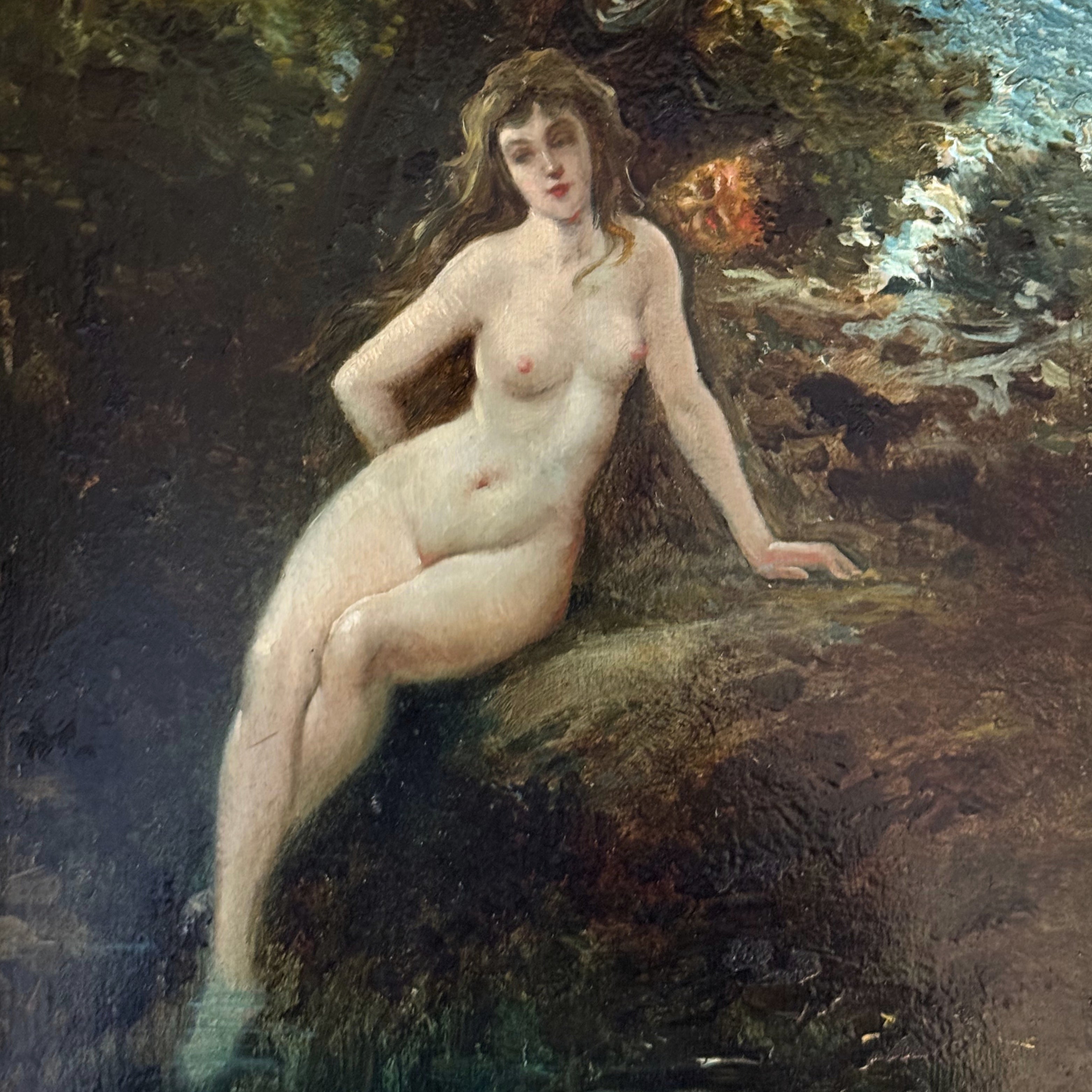 Nymph and Satyr, French School Oil Painting