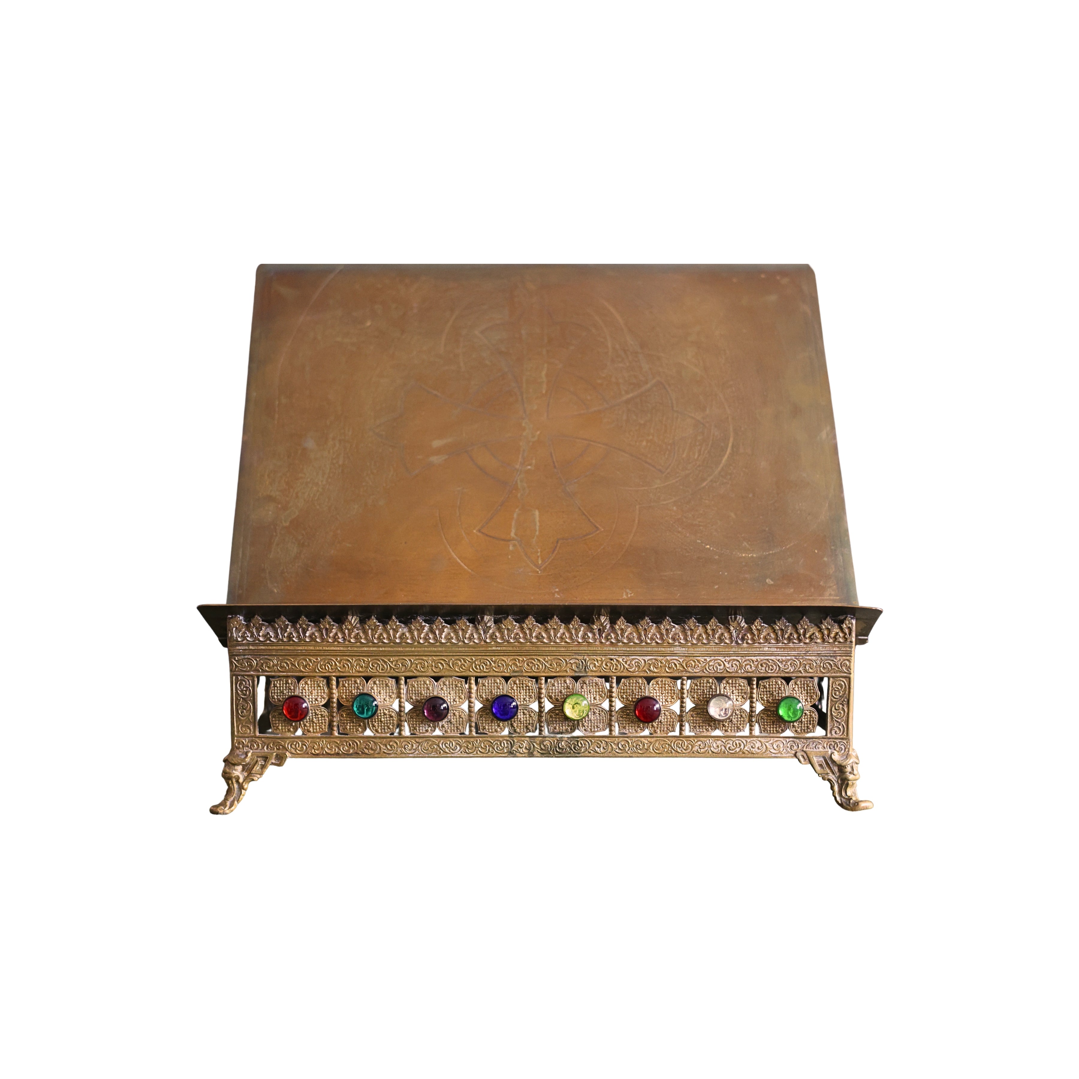 19th c. Brass Missal Stand with Jeweled Cabochons