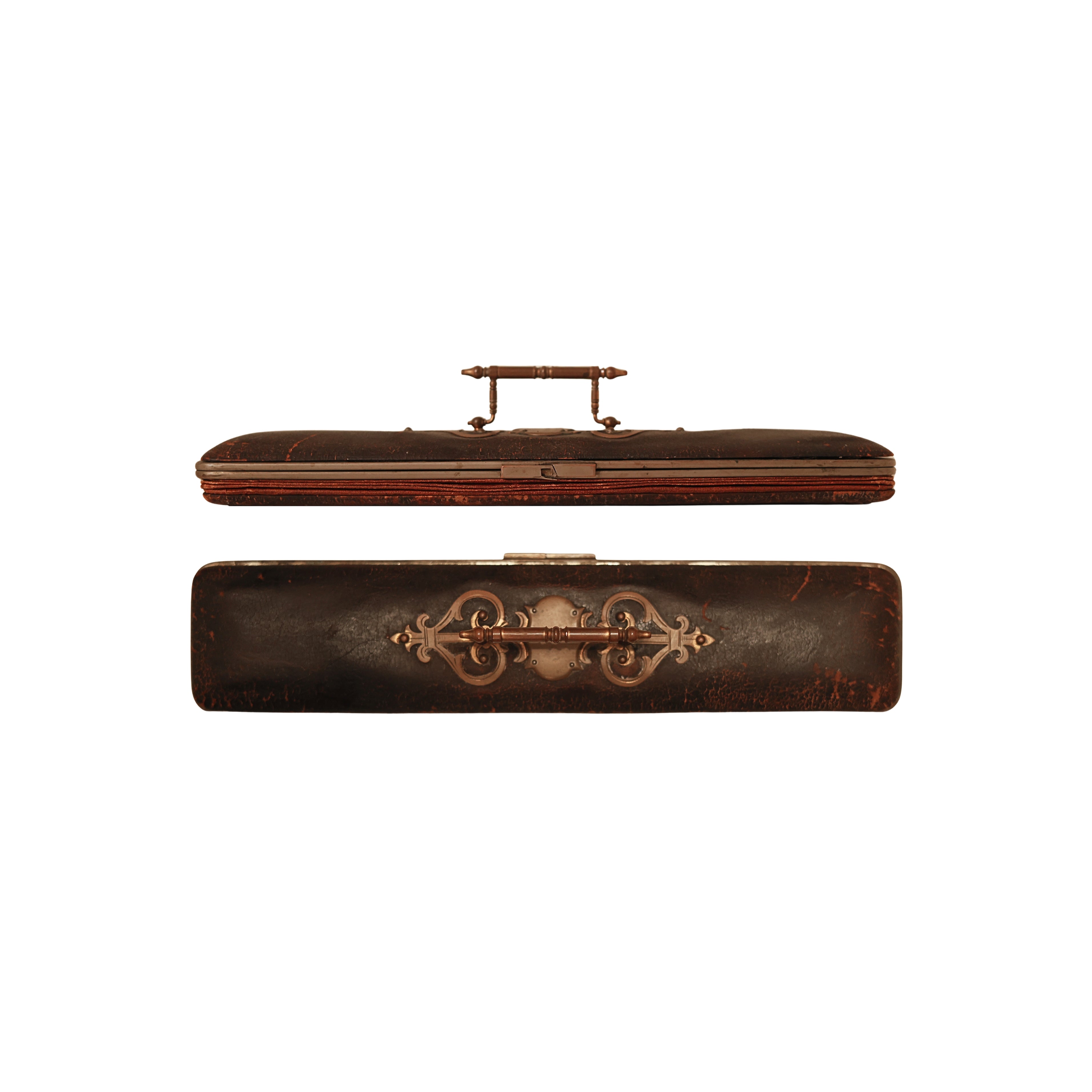 19th c. Leather Glove Box with Brass Mounts