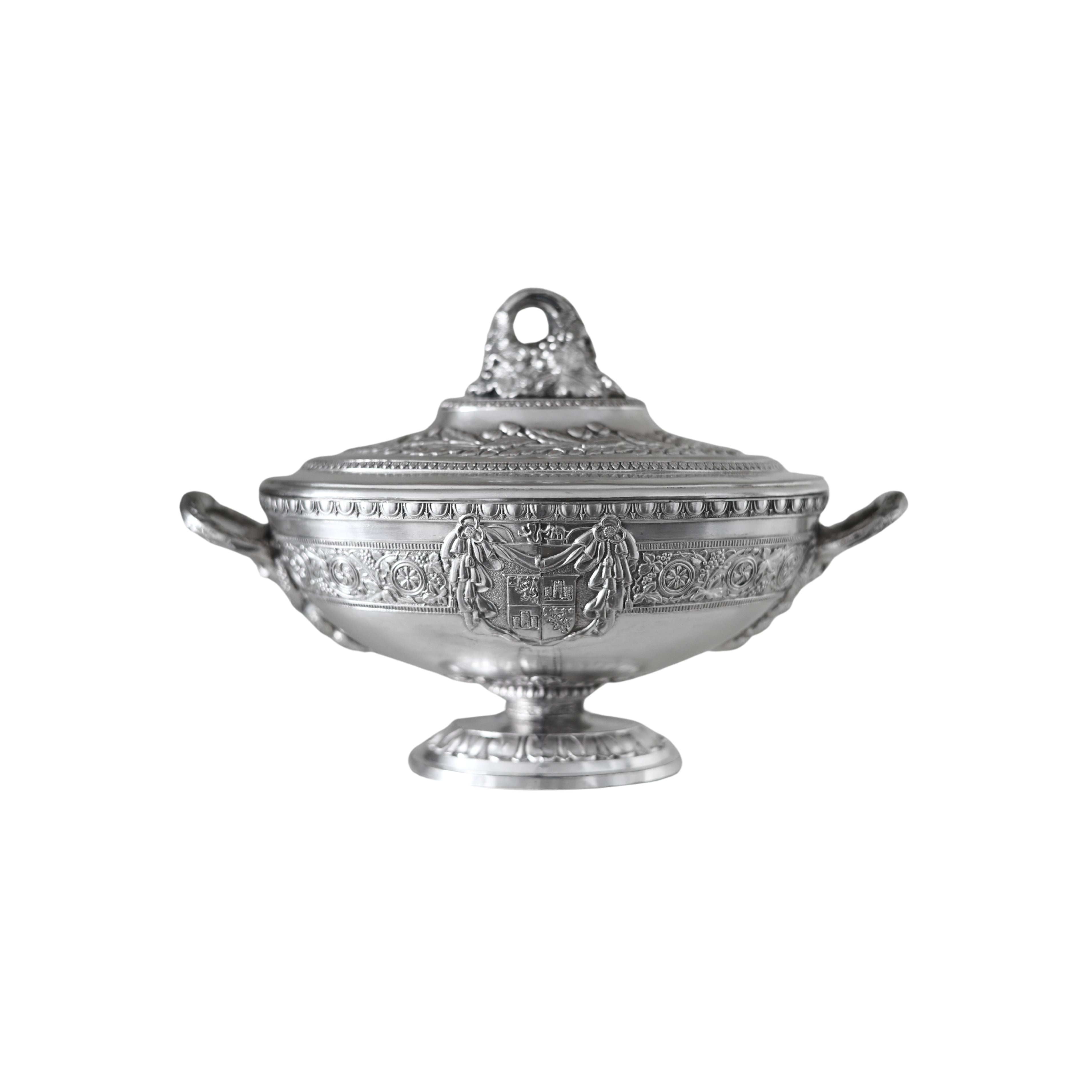 Corbel England Silver Plate Covered Tureen with Heraldic Motif